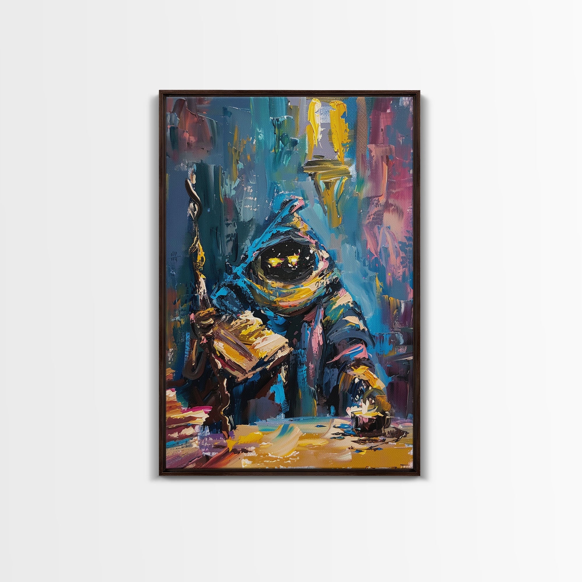 Halloween Creepy Wizard Reading Spells Framed Canvas Print, Spooky Wall Art, Home Decor, Occult Decor, Gift Idea, Dark Magic | | Wiccan Center