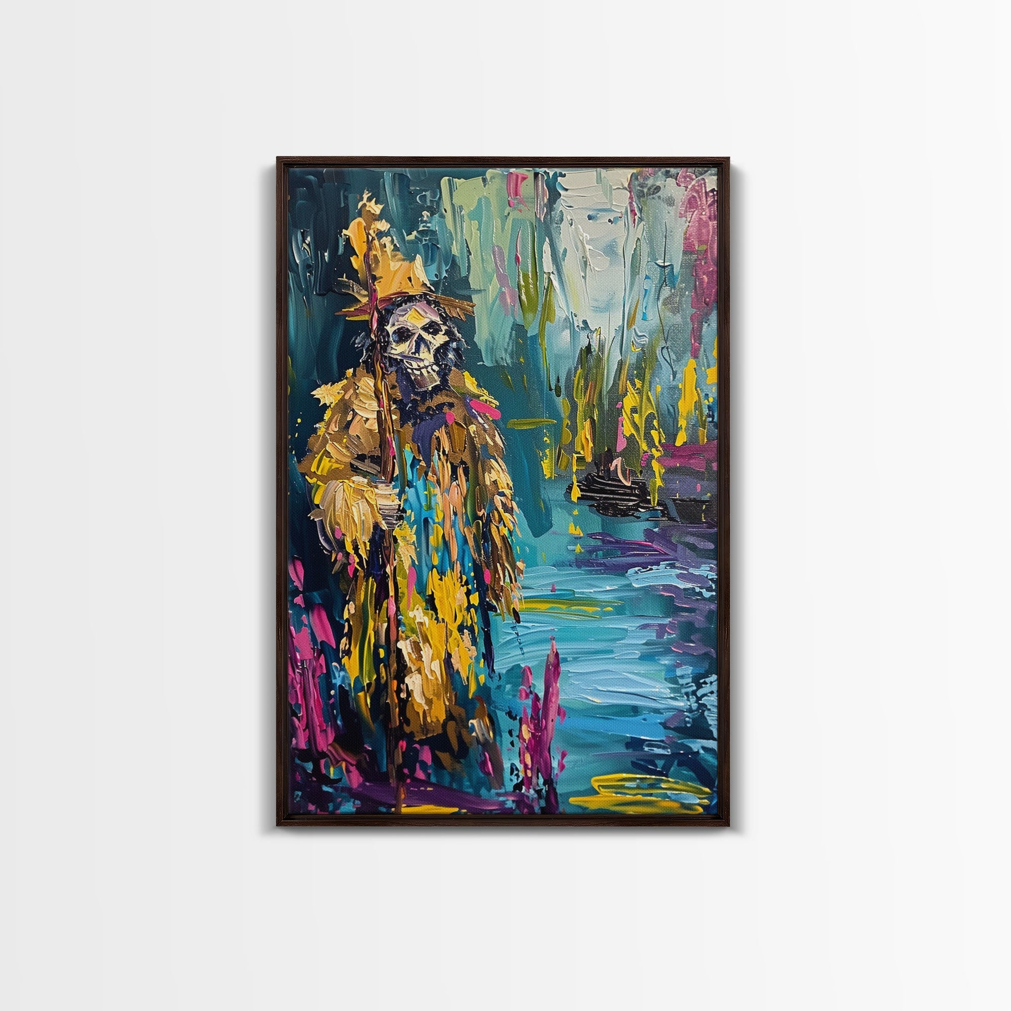 Halloween Skeleton Wizard, Framed Canvas Print, Wall Art, Home Decor, Spooky Artwork, Witchcraft Decor, Fantasy Art, Holiday Decor | | Wiccan Center