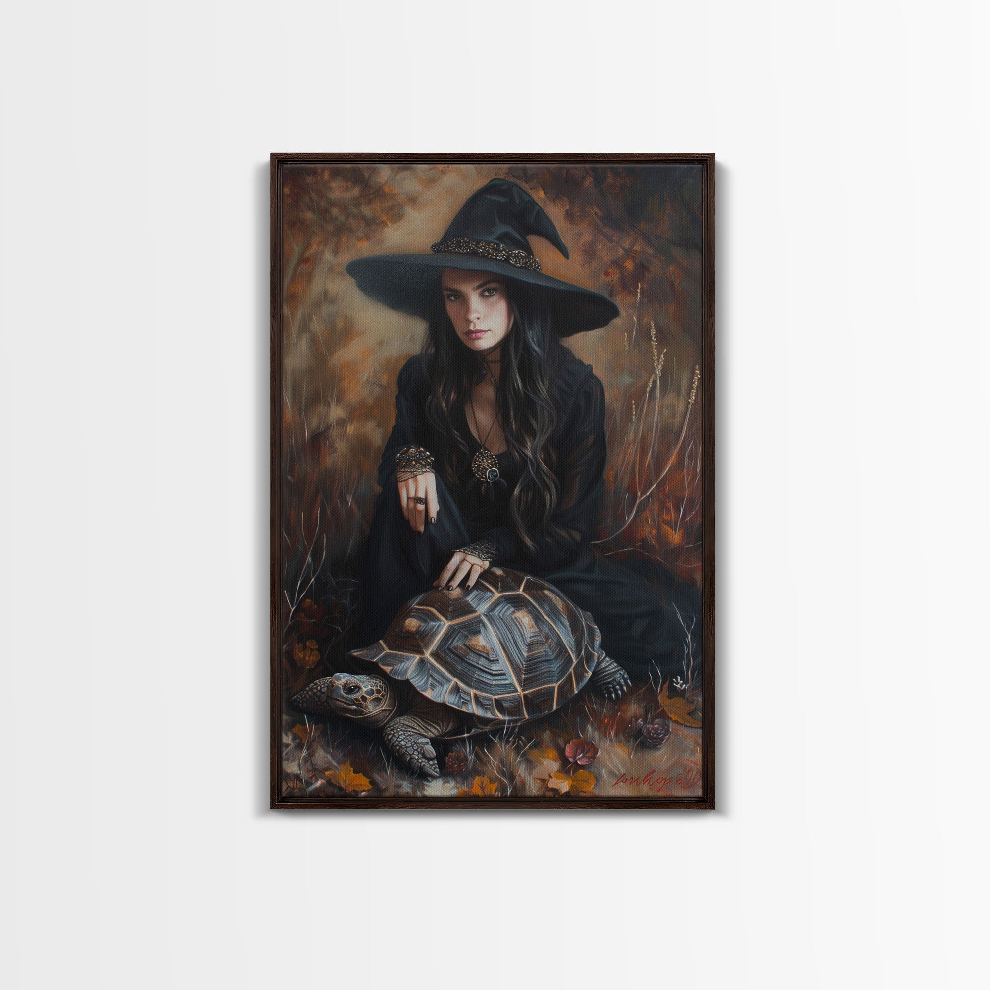 Witch with Mystical Elements - Halloween Art, Gothic Art, Spooky Decor, Dark Magic Art, Bewitching Portrait, Framed Canvas Print | | Wiccan Center