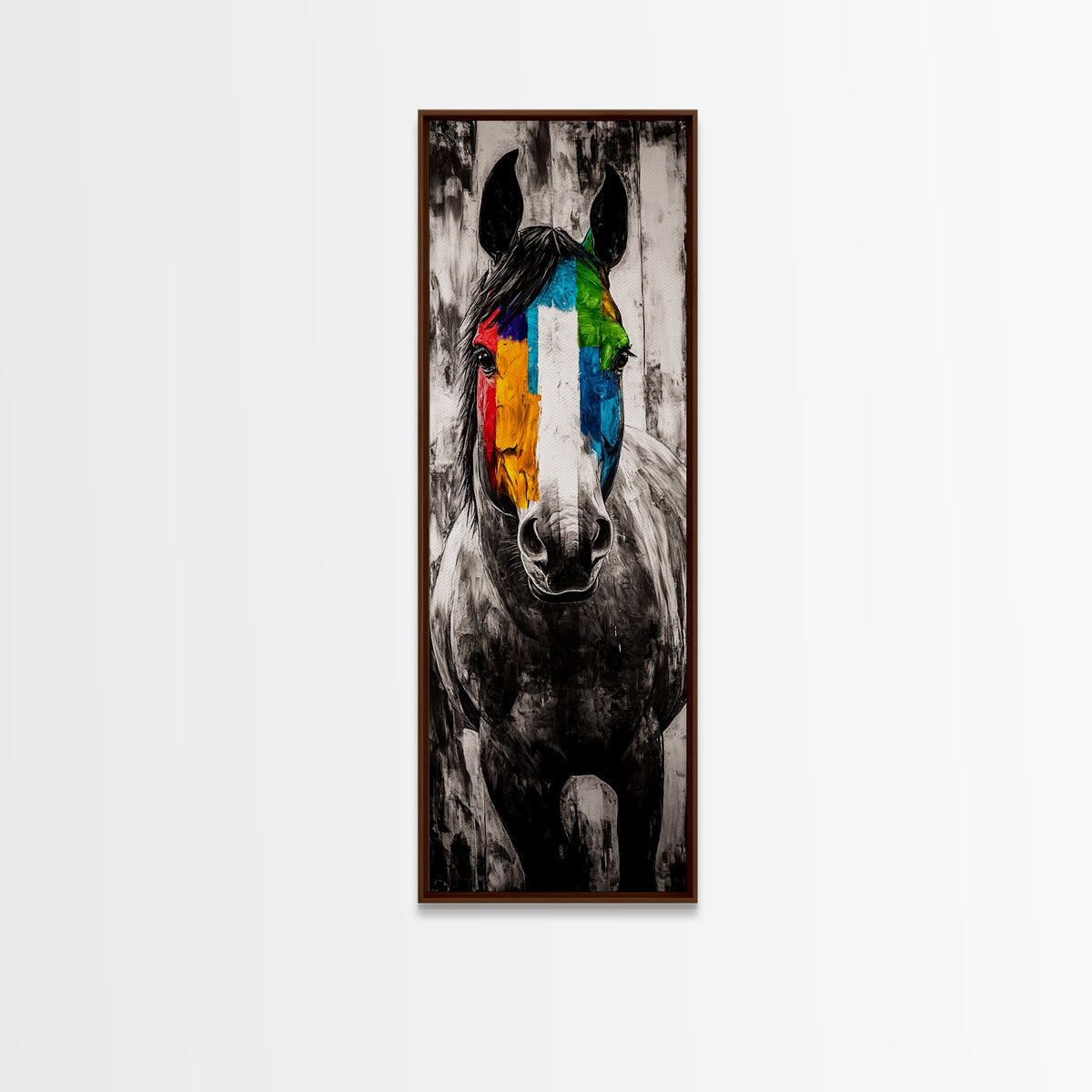 Modern Horse Art Framed Canvas Print horse wall art vintage horse art blotter art black cowgirl painting rustic decor geometric wall art