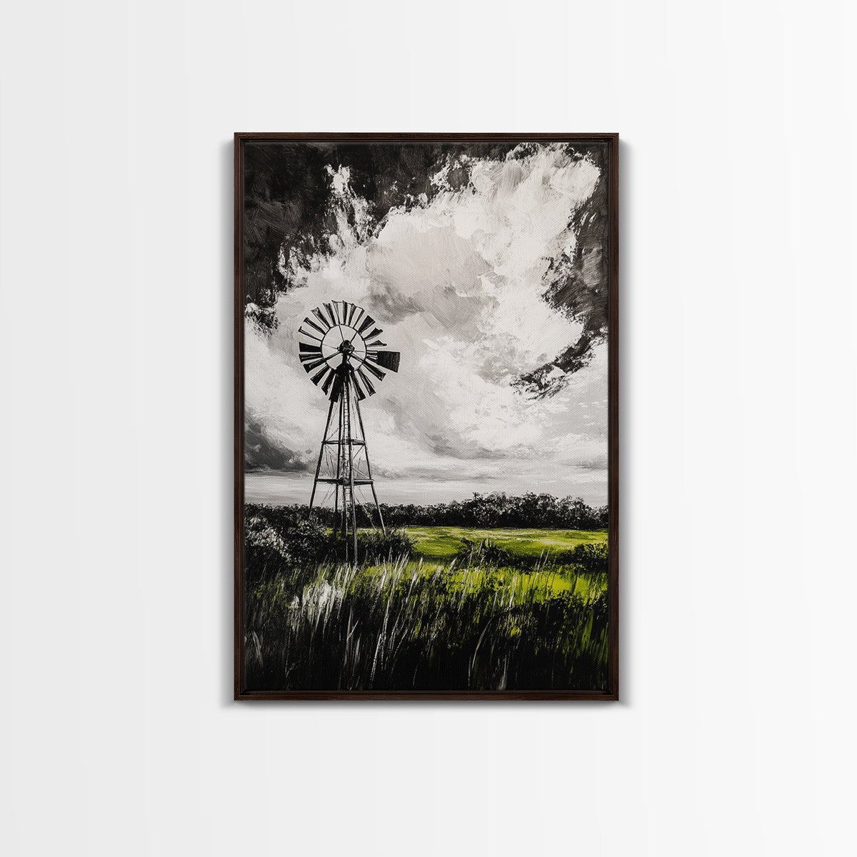 Black and White Windmill, windmill wall art, rustic decor, farmhouse art, landscape painting, framed canvas print, above bed wall art | | Wiccan Center