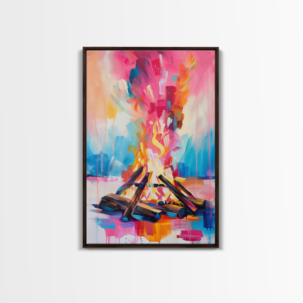 Abstract Campfire Framed Canvas Print - Colorful Fire Wall Art, Living Room Decor, Modern Artwork, Unique Nature Art for Bedroom and Office | | Wiccan Center