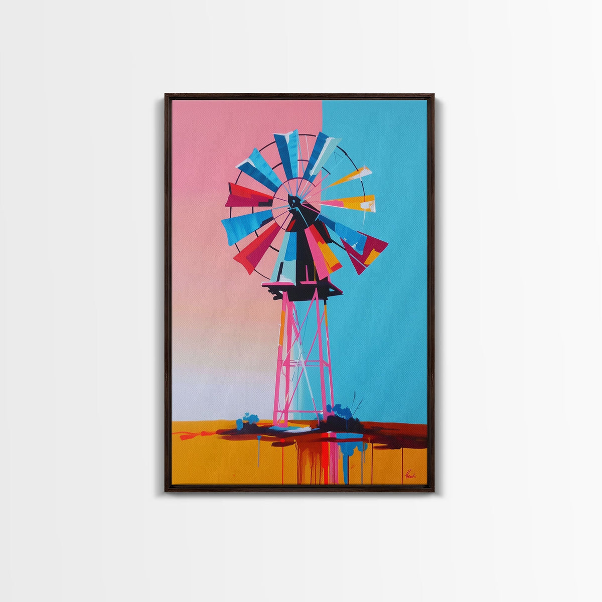 Bright Windmill Abstract Art - Framed Canvas Print, Whimsical Windmill Decor, Colorful Farmhouse Wall Art, Unique Living Room Decor | | Wiccan Center