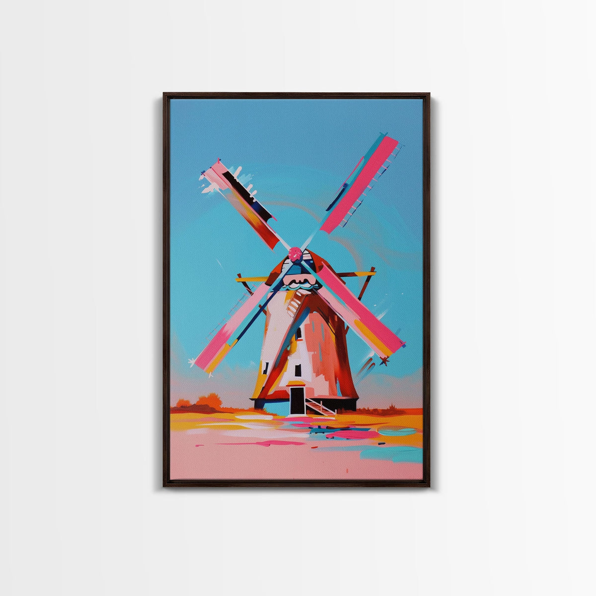 Playful Windmill Canvas Art - Framed Canvas Print, Modern Farmhouse Decor, Bright Windmill Wall Art, Vibrant Bedroom Artwork | | Wiccan Center