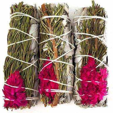 Rosemary, Pampas Plume & White Sage Smudge Stick (4 in.) | Smudge Sticks | Wiccan Center