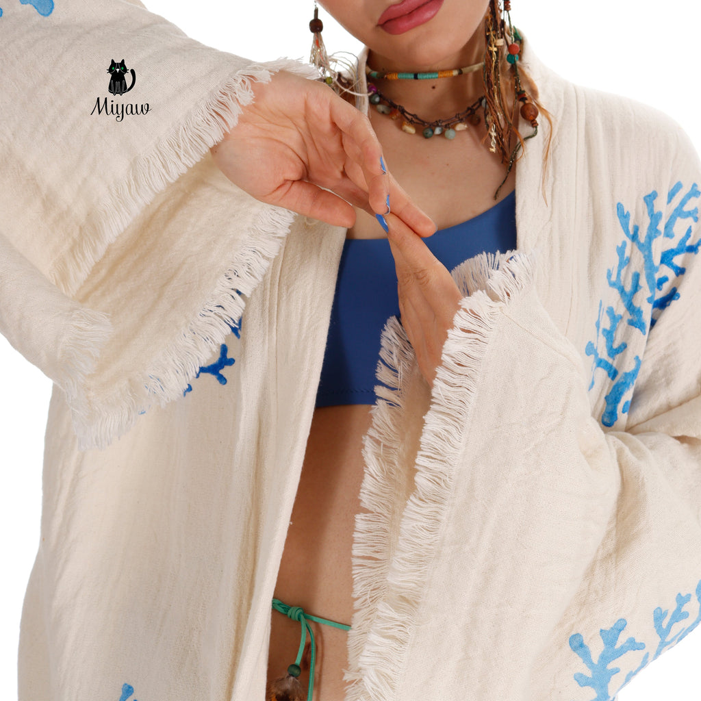 Handcrafted Organic Cotton Kimono in Blue Sea Coral | | Wiccan Center