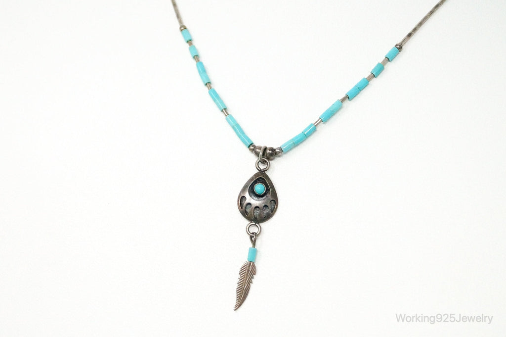 Vintage Native American Turquoise Bear Paw Sterling Silver Bead Necklace | Jewelry > Necklaces > Pendants | Wiccan Center
