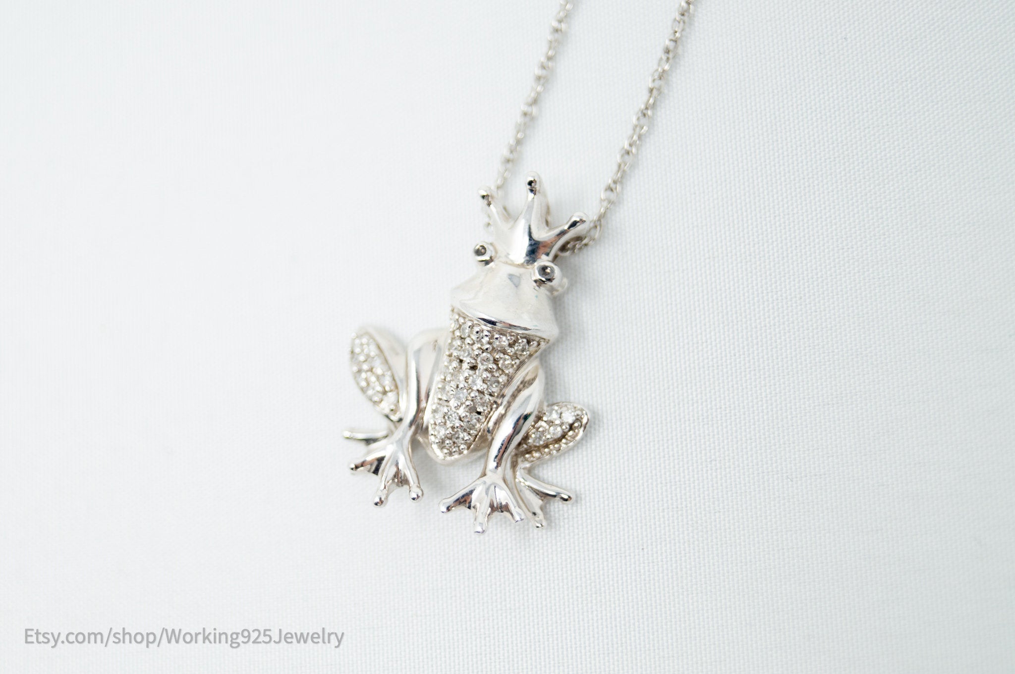 Vintage Diamond King Frog Toad Sterling Silver Necklace | Jewelry > Necklaces > Pendants | Wiccan Center