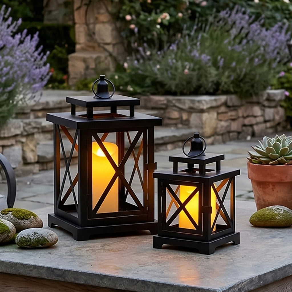 12.5" & 9" H Hanging Candle Lanterns with LED Pillar Candles | Decorative Candle Lantern | Wiccan Center