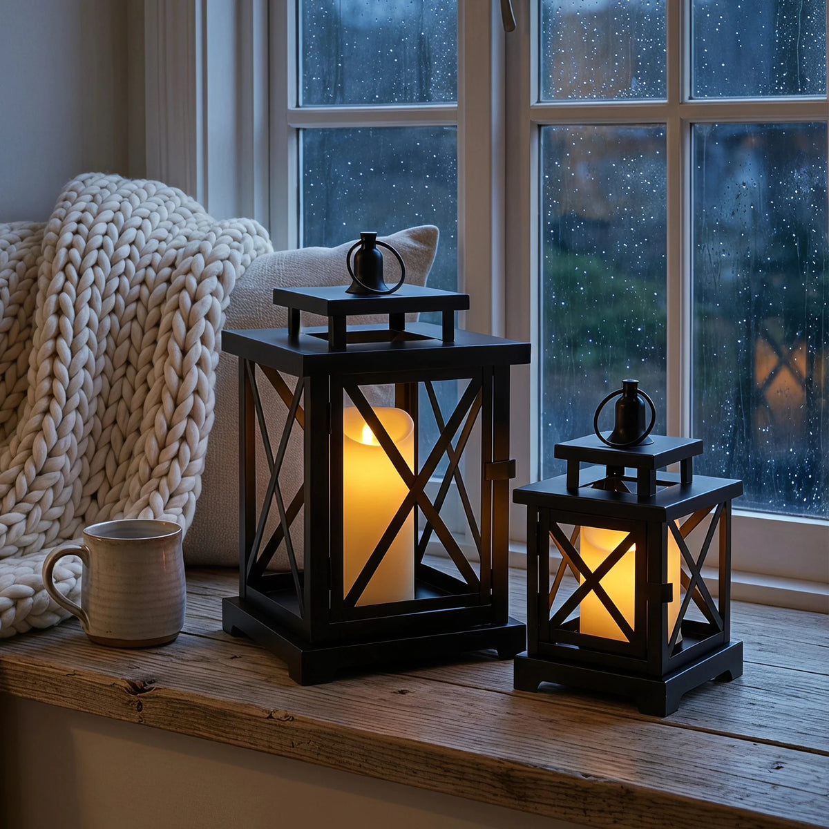 12.5" & 9" H Hanging Candle Lanterns with LED Pillar Candles | Decorative Candle Lantern | Wiccan Center