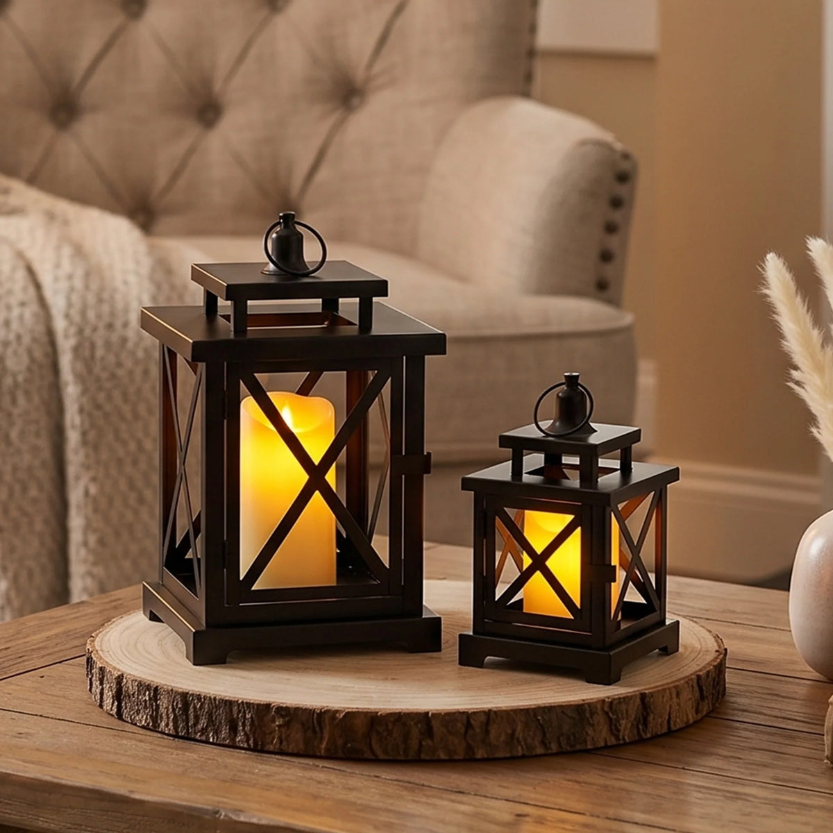 12.5" & 9" H Hanging Candle Lanterns with LED Pillar Candles | Decorative Candle Lantern | Wiccan Center