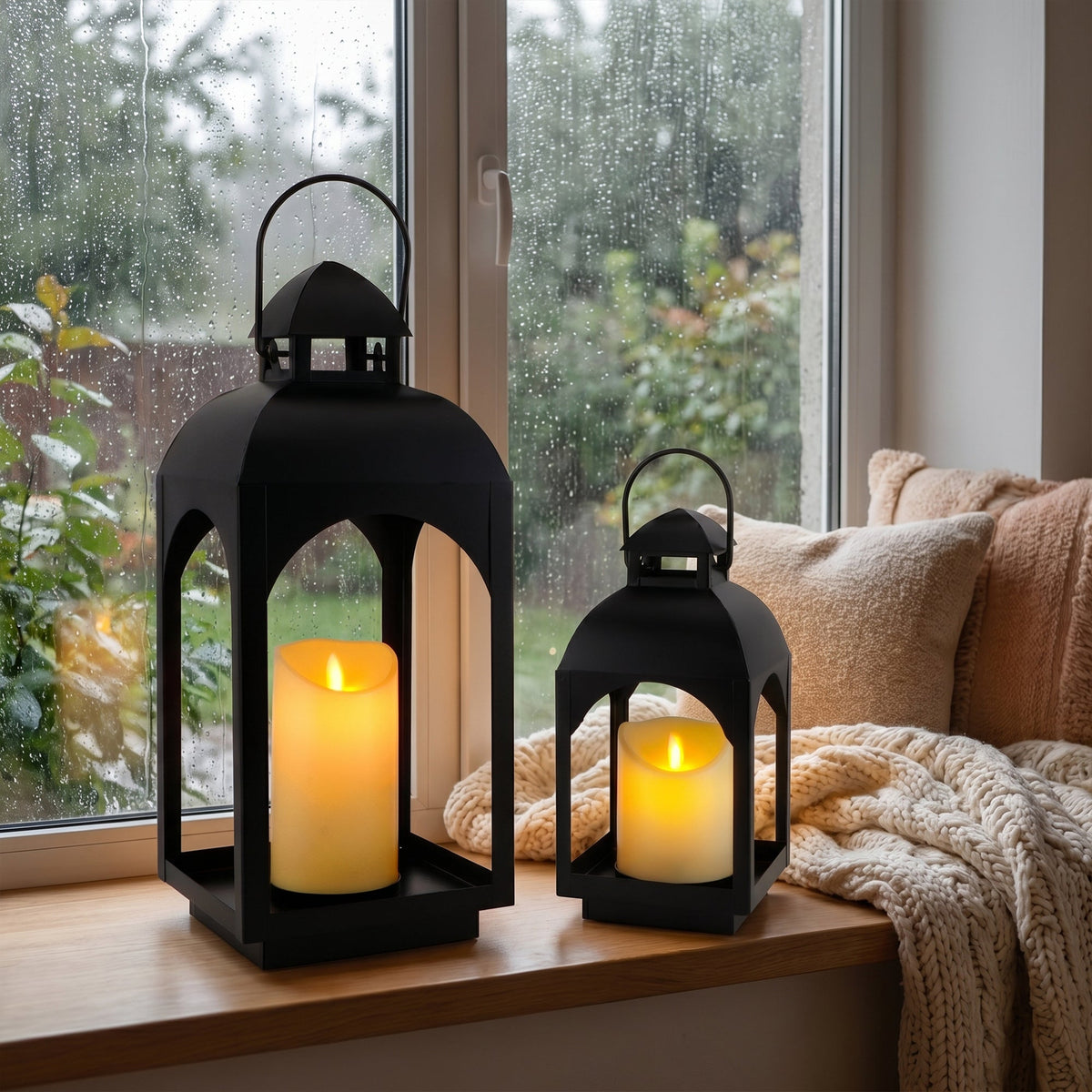 18" & 11.5" High Hanging Candle Lanterns with LED Pillar Candles | Decorative Candle Lantern | Wiccan Center
