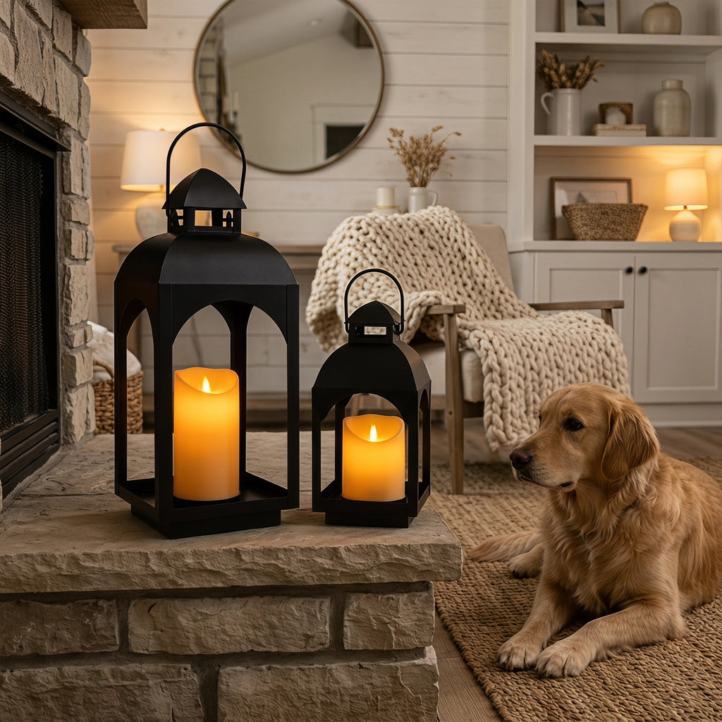 18" & 11.5" High Hanging Candle Lanterns with LED Pillar Candles | Decorative Candle Lantern | Wiccan Center
