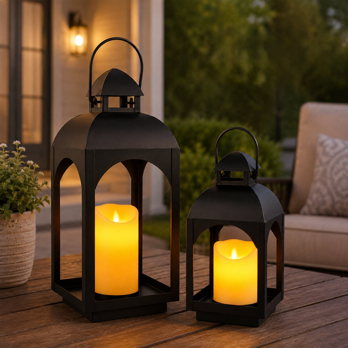 18" & 11.5" High Hanging Candle Lanterns with LED Pillar Candles | Decorative Candle Lantern | Wiccan Center