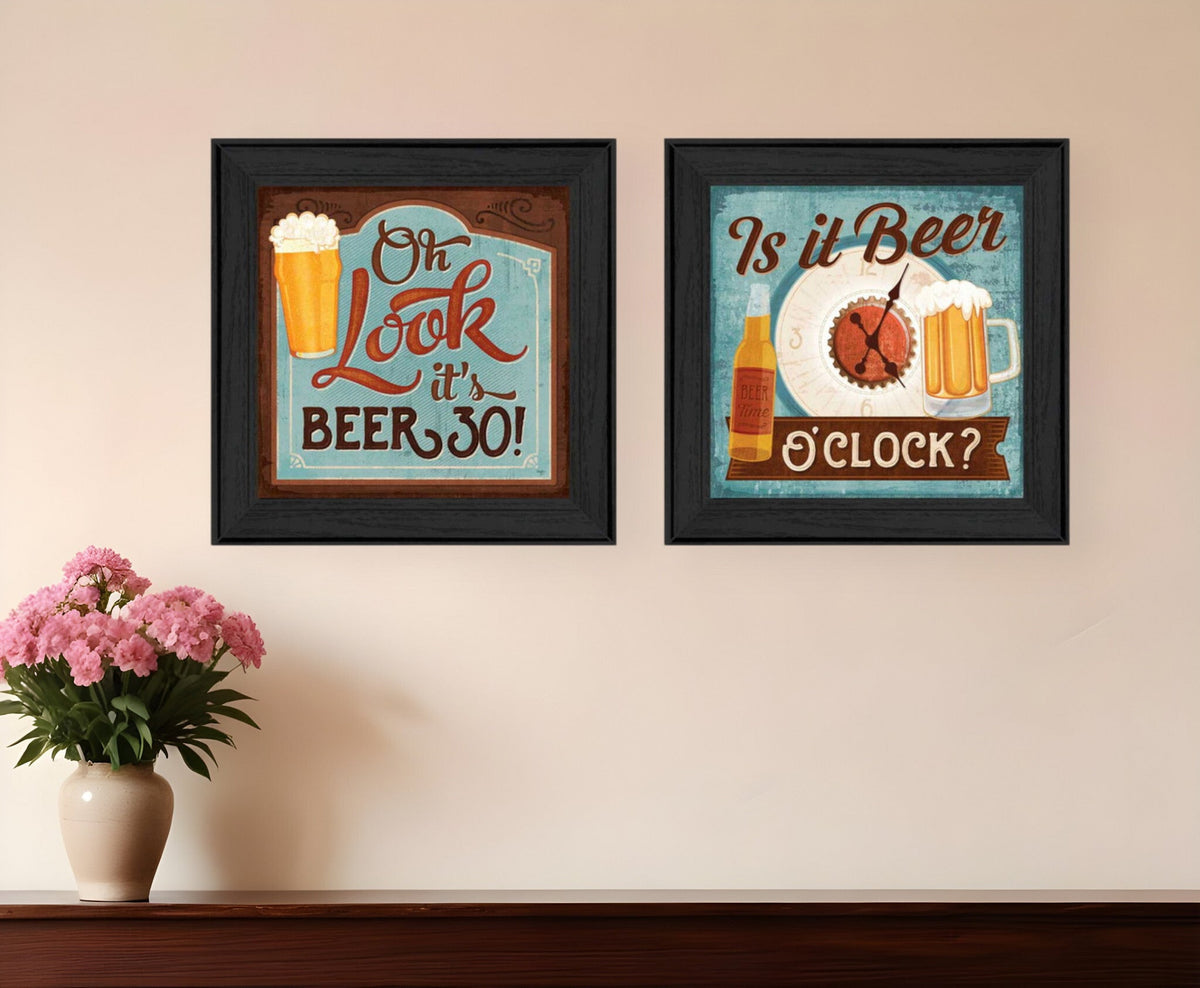 Set Of Two Beer Oclock Black Framed Print Wall Art | Wall Art | Wiccan Center