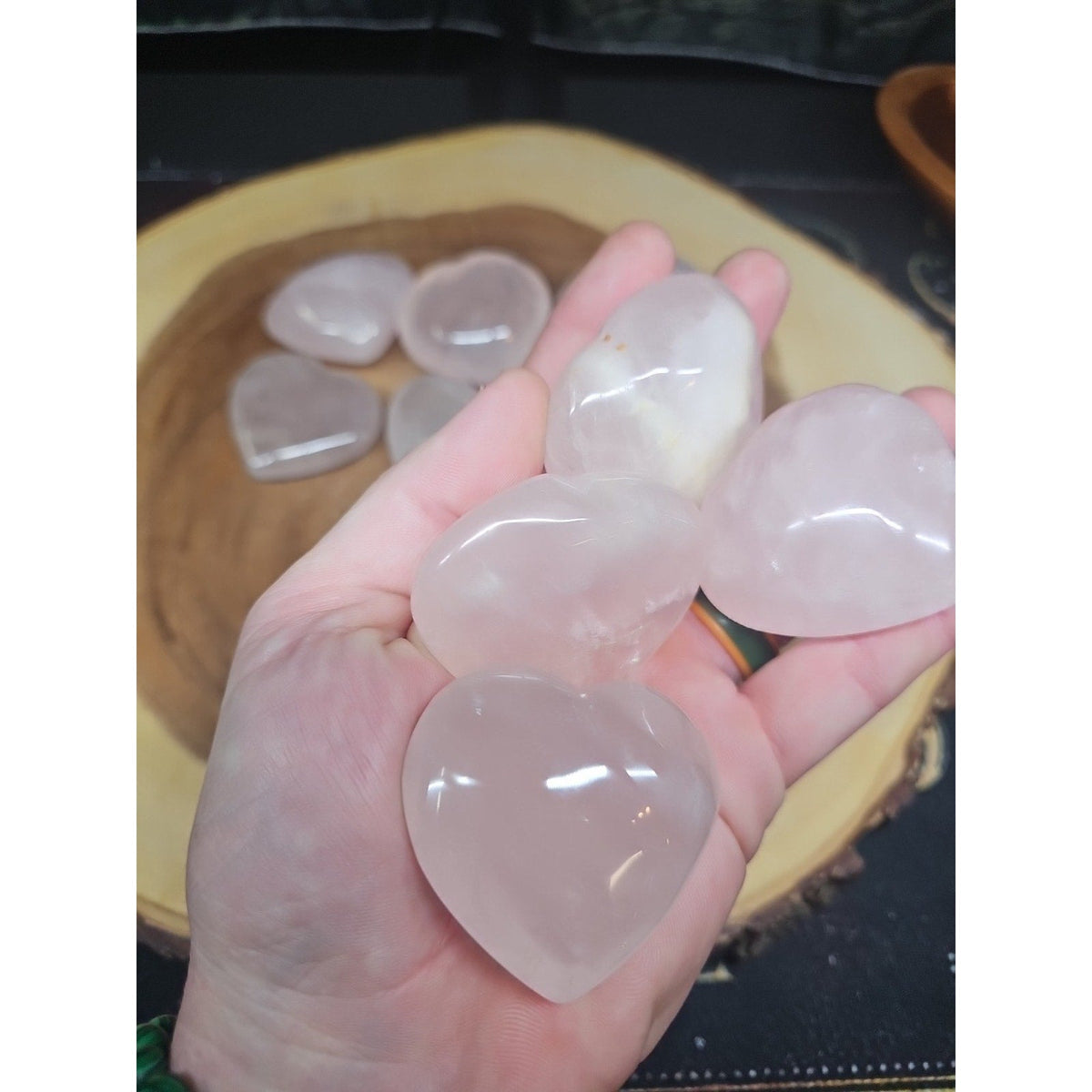 1Pcs Large Natural Pink Rose Quartz Crystal Heart Carved Palm Stone