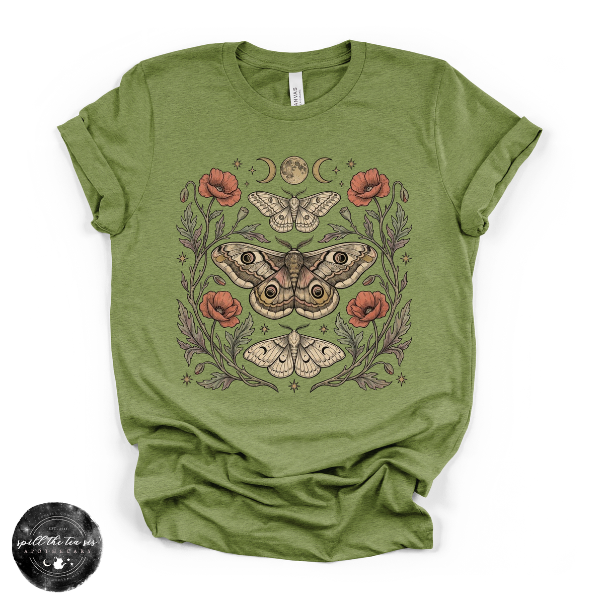 Midnight Garden Moth Tee | Celestial Botanical Moth Graphic T-Shirt | | Wiccan Center