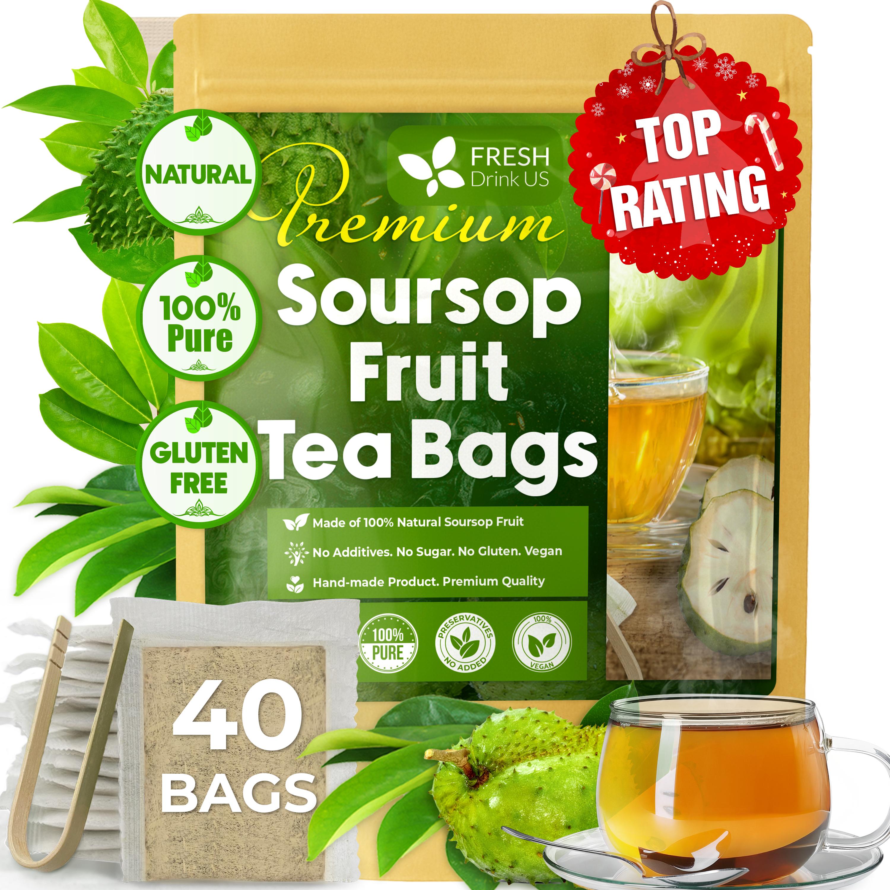 Premium Soursop Graviola Fruit Tea Bags, Tea Powder, 100% Natural and Pure from Soursop Fruits, Handmade, Made With Natural Materials-Corn Fiber Tea Bag, Sugar/Caffeine/Gluten Free, Hoja Guanabana Tea | Tea | Wiccan Center