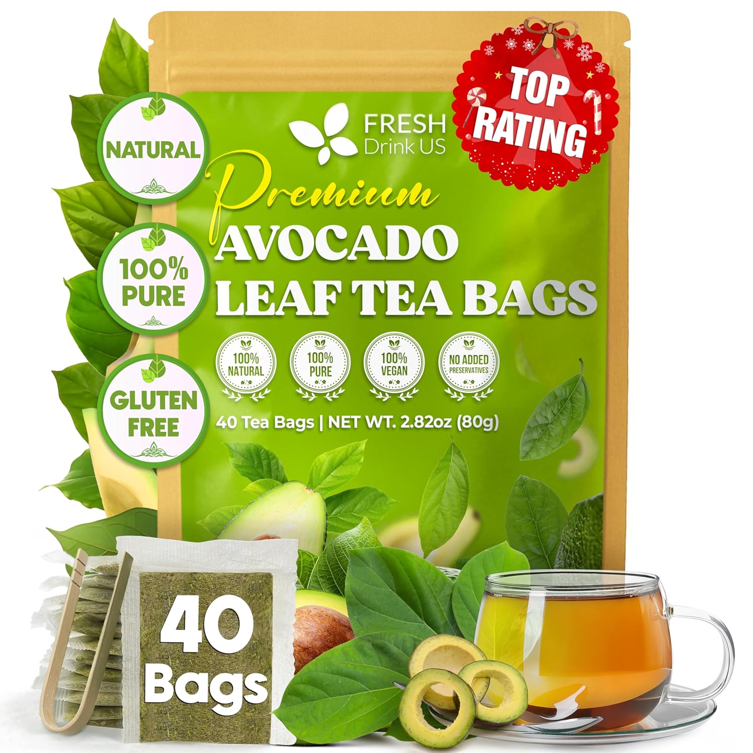 Natural Avocado Whole Leaves Dried, Tea Bags, 100% Pure from Avocado Leaves, Avocado Leaf Tea, Hojas de Aguacate Seca, No Additives, No Caffeine, Vegan | Tea | Wiccan Center