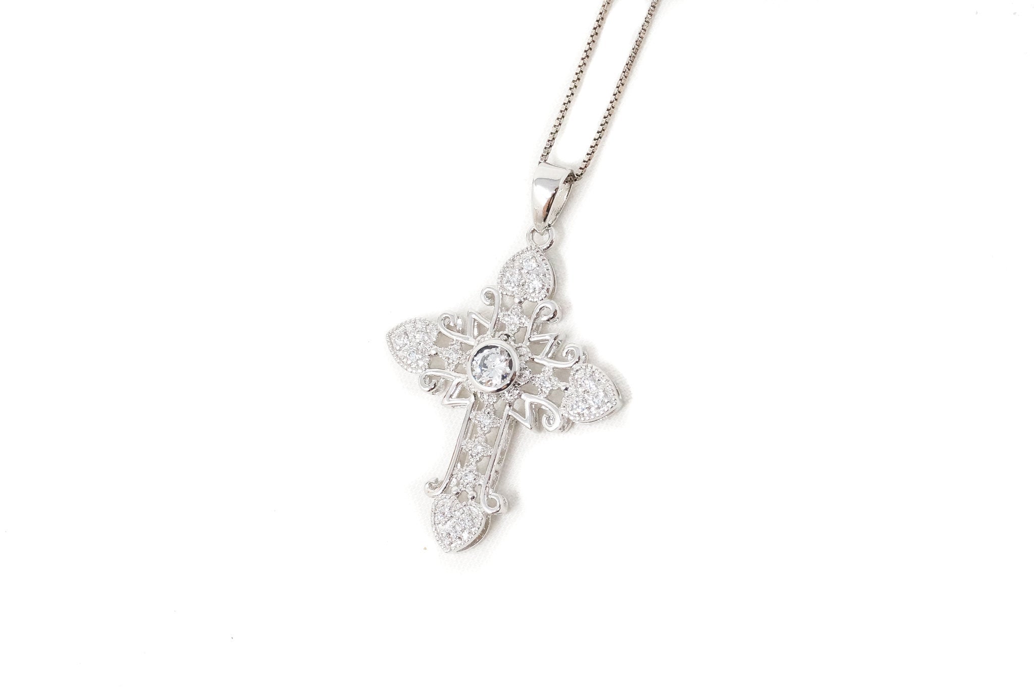 Vintage Cubic Zirconia Cross Heart Sterling Silver Pendant Necklace | Jewelry > Necklaces > Pendants | Wiccan Center