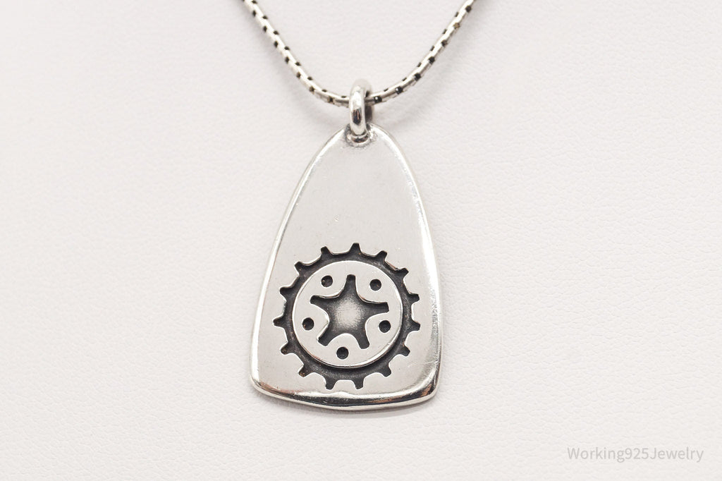 Vintage Gear Tab Tag "Crank It" Sterling Silver Necklace | Jewelry > Necklaces > Pendants | Wiccan Center