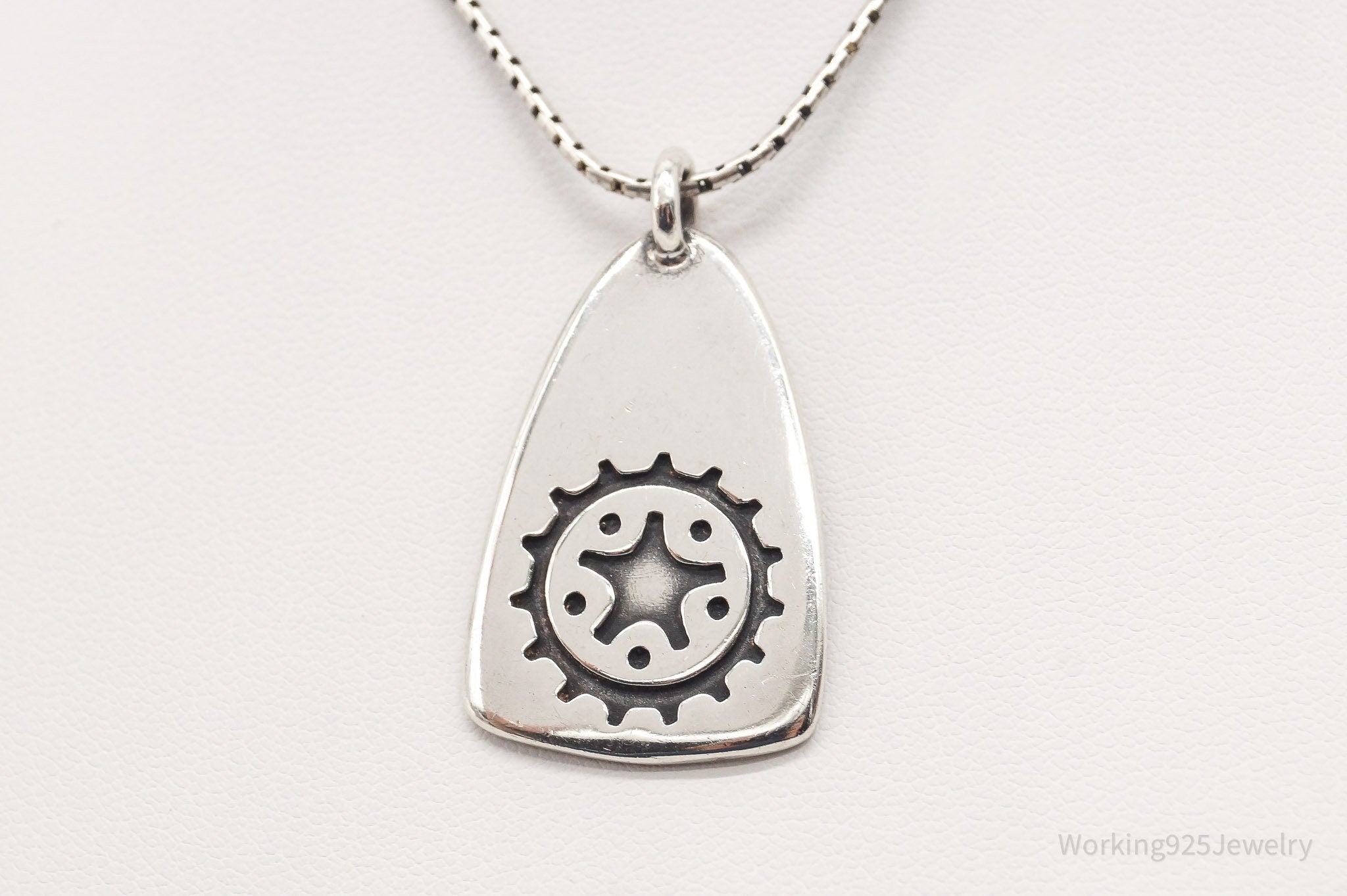 Vintage Gear Tab Tag "Crank It" Sterling Silver Necklace | Jewelry > Necklaces > Pendants | Wiccan Center