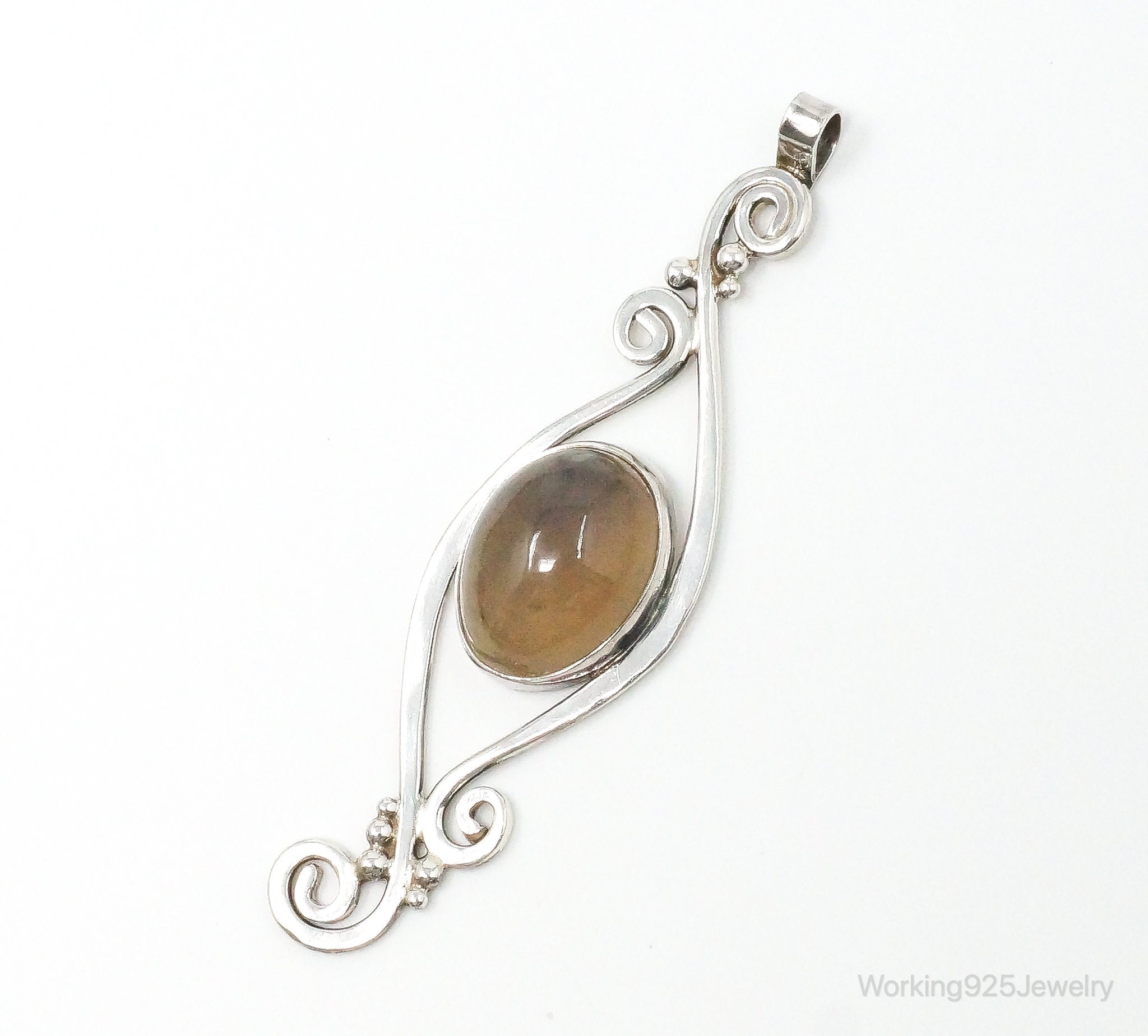 Large Vintage Brown Gemstone Sterling Silver Necklace Pendant | Jewelry > Necklaces > Pendants | Wiccan Center