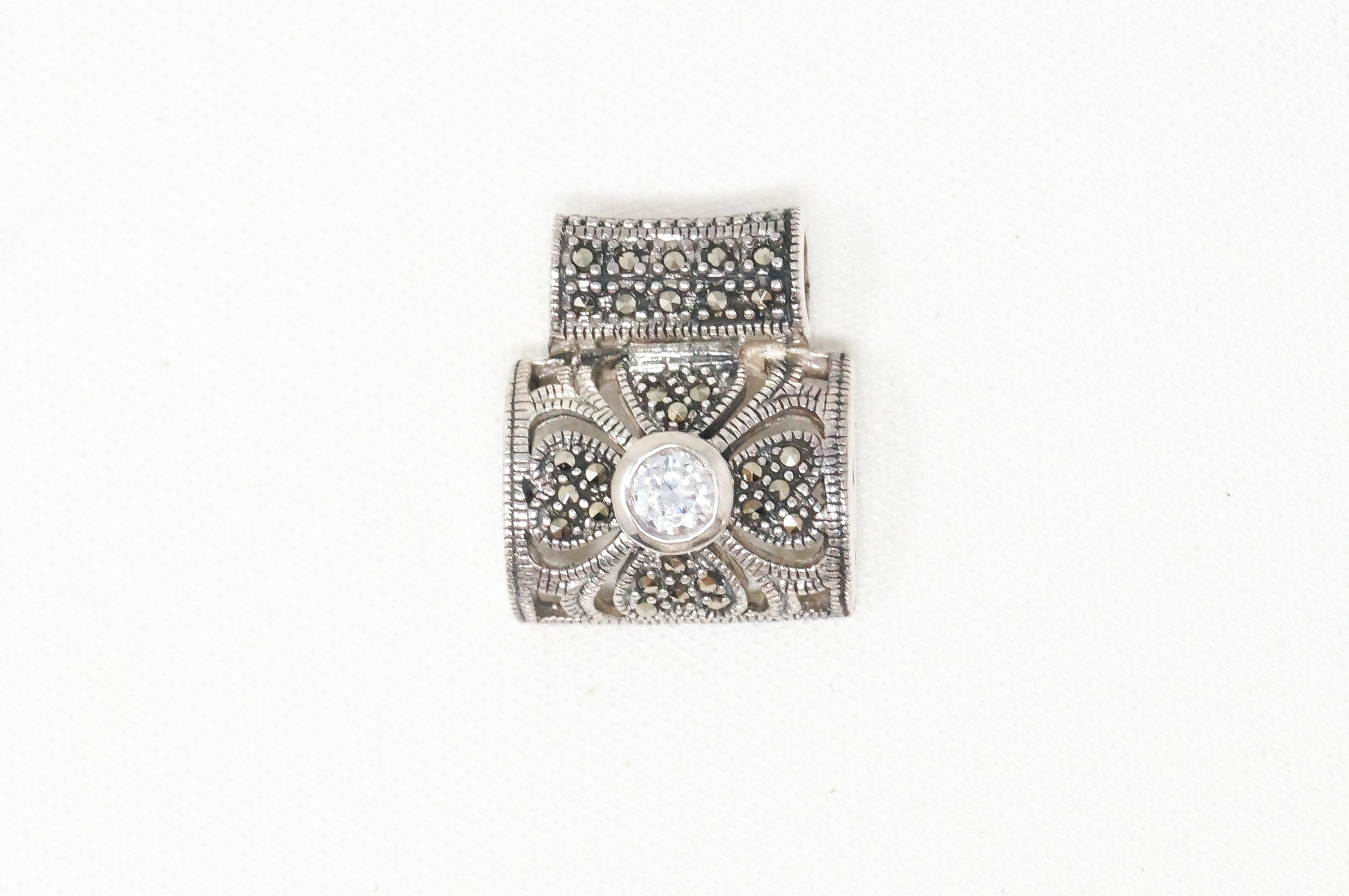 Vintage Marcasite Art Deco Cubic Zirconia Sterling Silver Necklace Pendant | Jewelry > Necklaces > Pendants | Wiccan Center