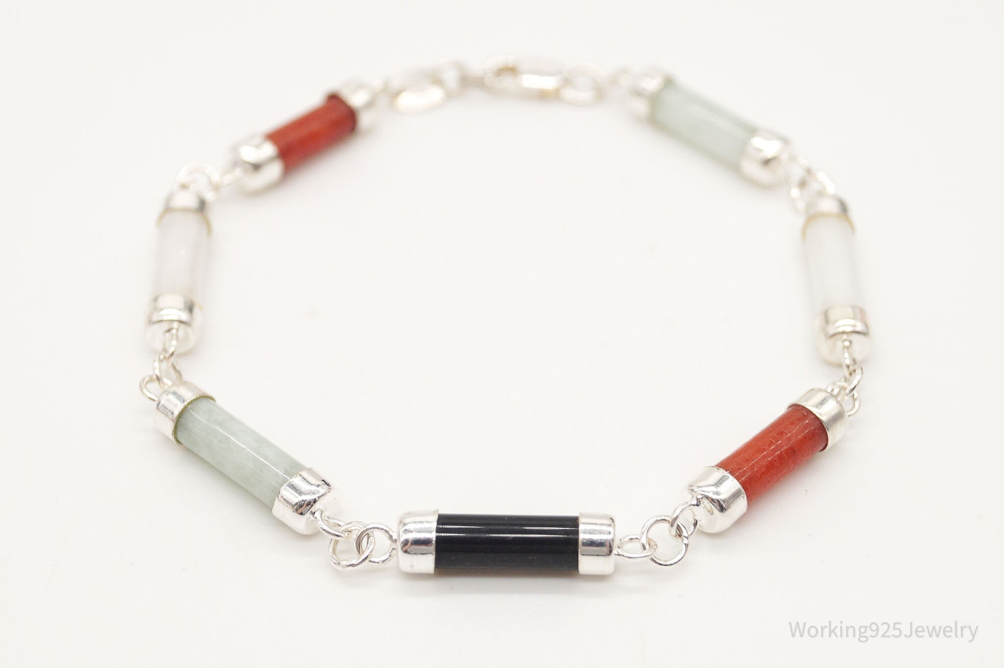 Vintage Jade Coral Black Onyx Sterling Silver Bracelet | Jewelry > Bracelets | Wiccan Center