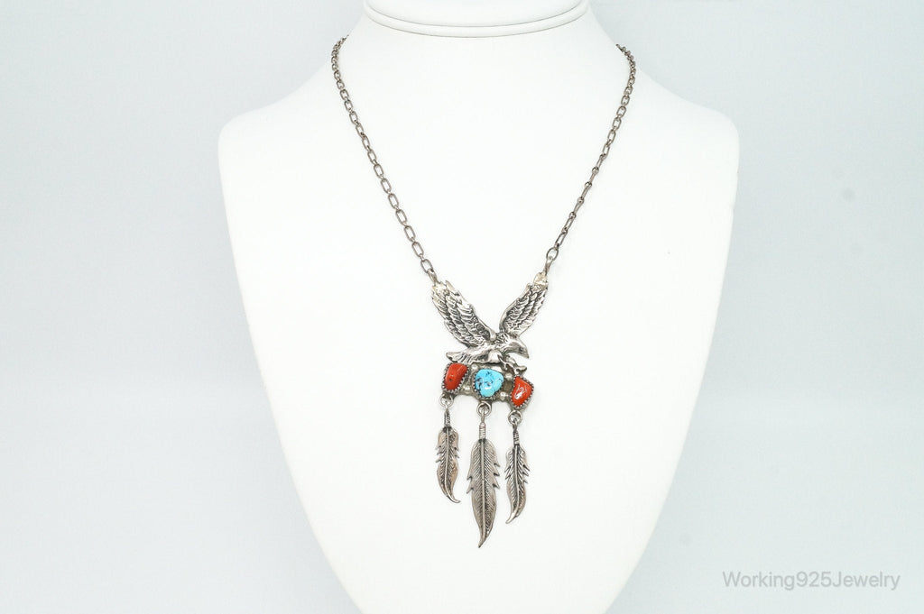 VTG Native American Richard Begay Turquoise Coral Sterling Silver Necklace | Jewelry > Necklaces > Pendants | Wiccan Center
