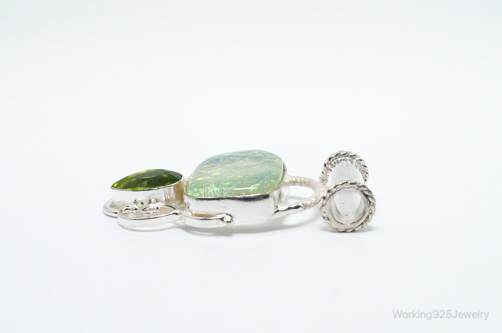 Large Vintage Rainbow Glass Peridot Sterling Silver Pendant | Jewelry > Necklaces > Pendants | Wiccan Center