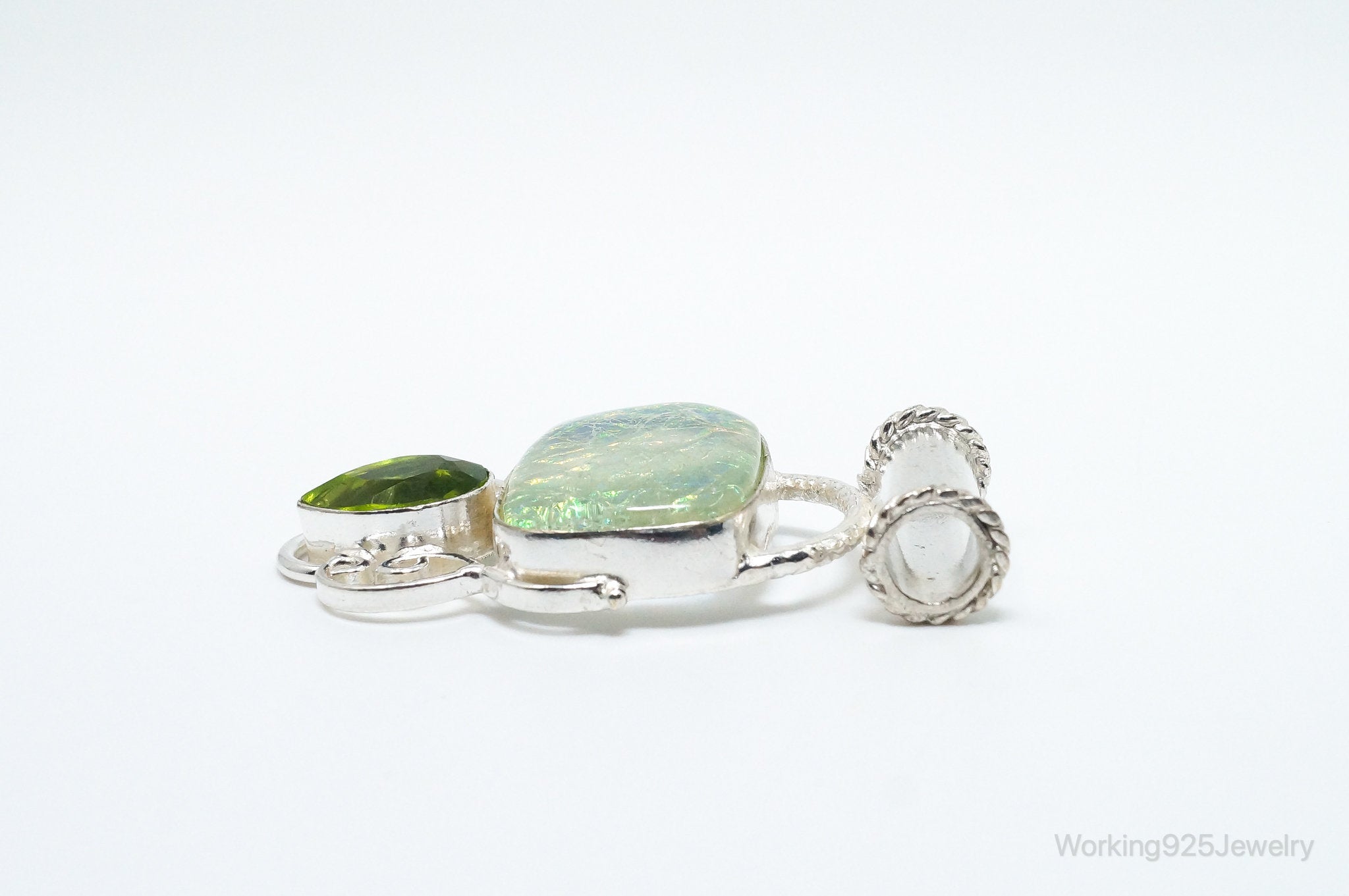 Large Vintage Rainbow Glass Peridot Sterling Silver Pendant | Jewelry > Necklaces > Pendants | Wiccan Center