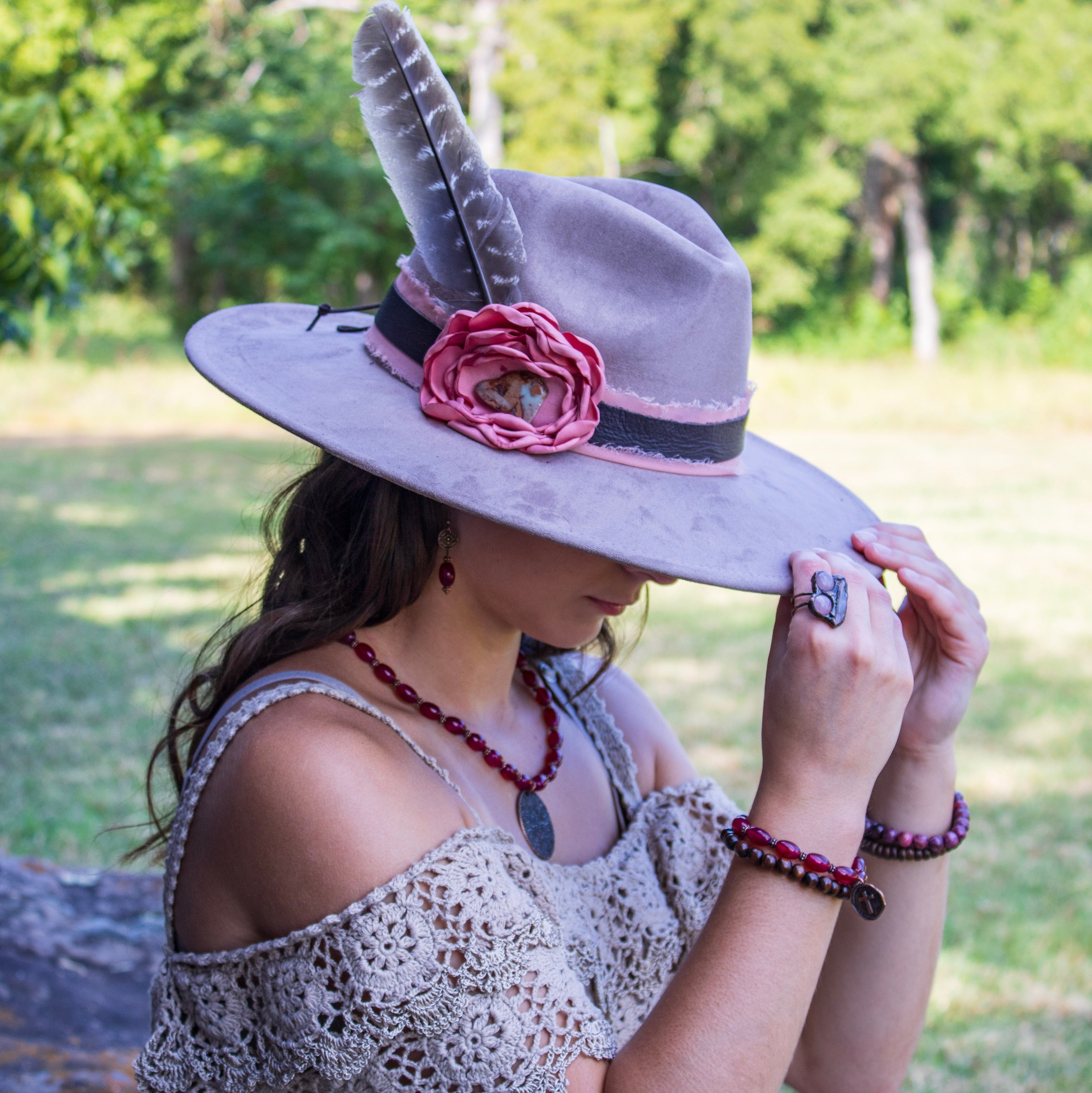 **Natural Pink Jade Beaded Collar Necklace w/ Scroll Pendant 261L | Necklace | Wiccan Center