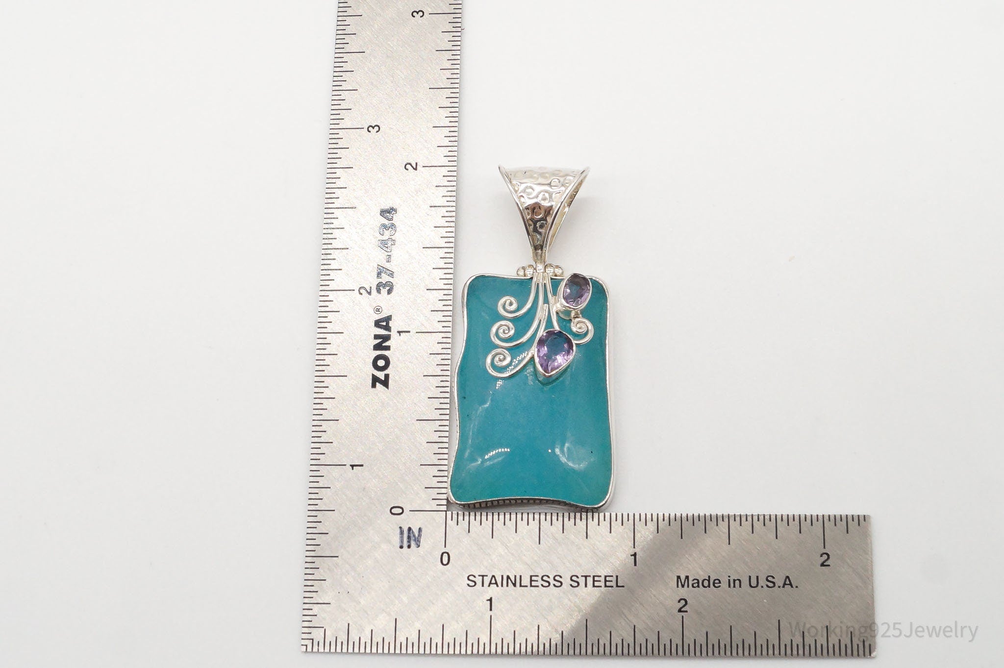 Large Vintage Blue Stone Amethyst Sterling Silver Necklace Pendant | Jewelry > Necklaces > Pendants | Wiccan Center