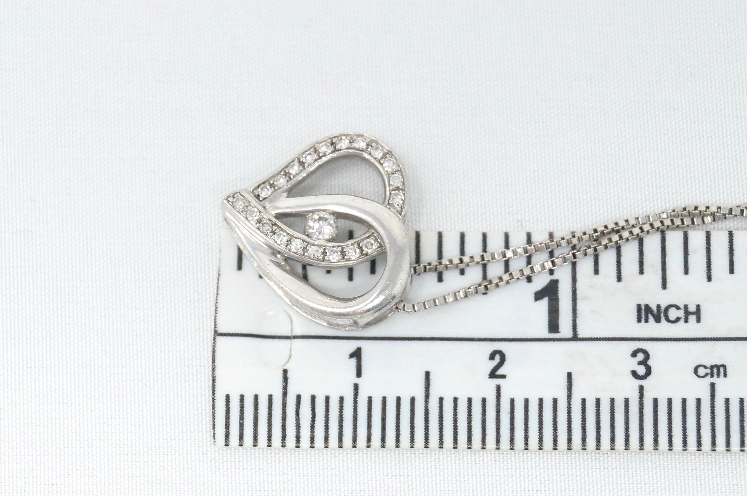Lovely Vintage Cz Accented Open Heart Sterling Silver Necklace 22" - | Jewelry > Necklaces > Pendants | Wiccan Center