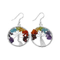 7 Chakra Wire Wrapped Tree of Life Earrings - Sacred Geometry | Gemstone Jewelry > Earrings | Wiccan Center