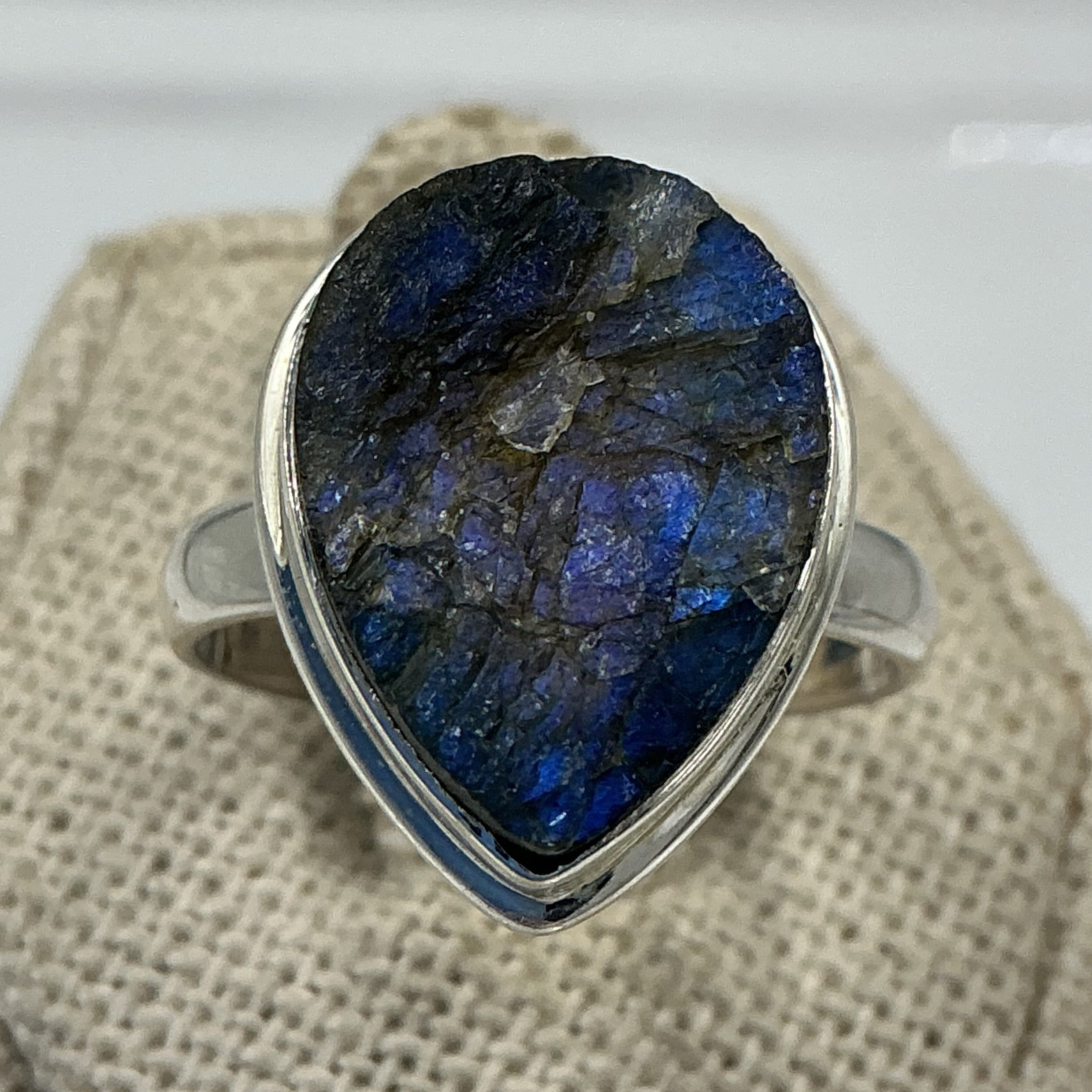 Sterling Silver Labradorite Rough Tear Ring - Size 9 - Magic and Protection | Rings | Wiccan Center