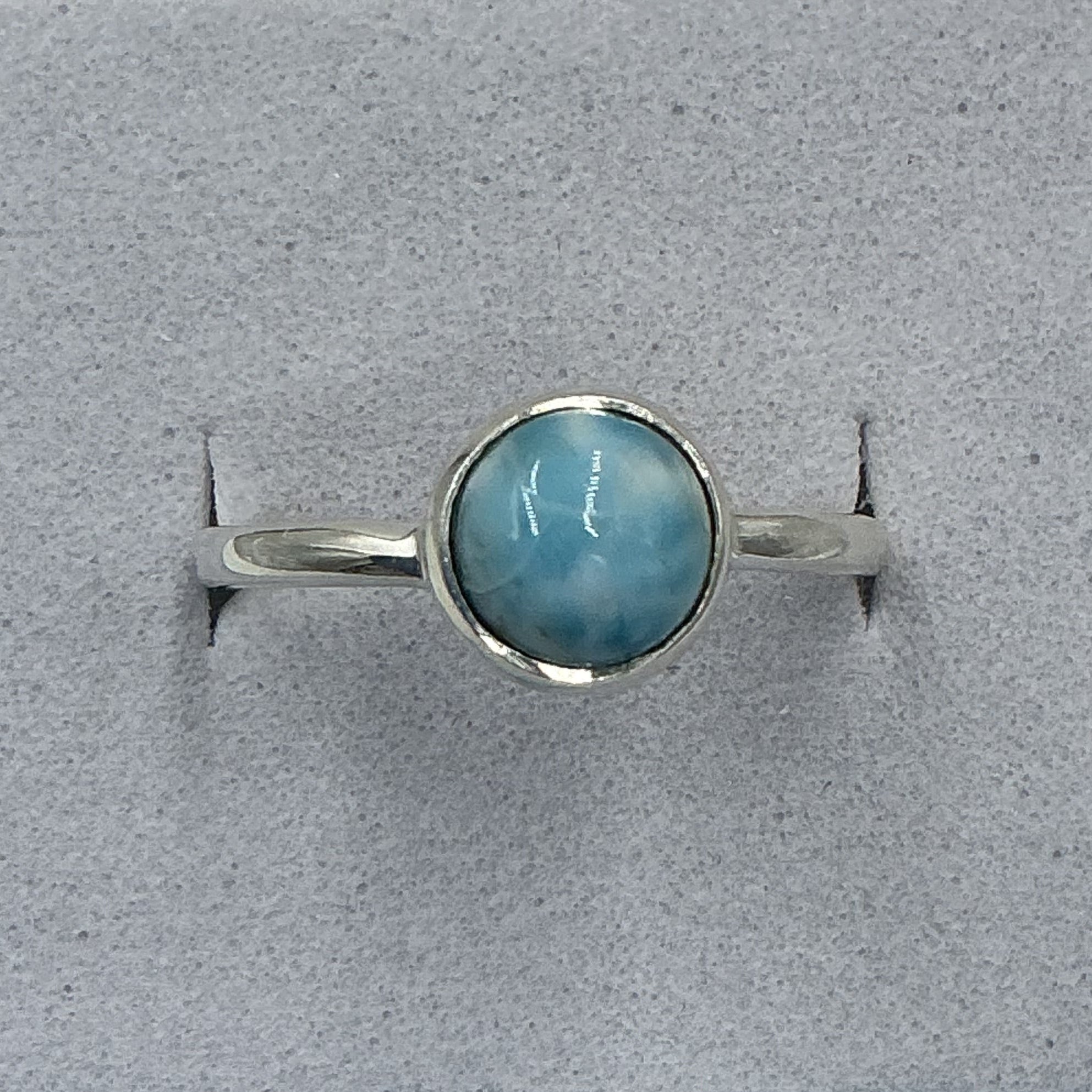 Sterling Silver Larimar Round Ring - Size 9 - Calming Breeze | Rings | Wiccan Center