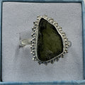 Sterling Silver Sunburst Natural Moldavite Ring - Size 10 - Transformation & Awakening | Rings | Wiccan Center