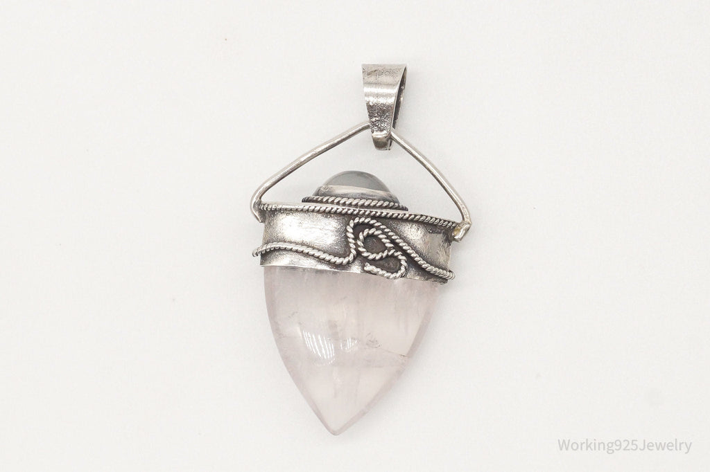 Vintage Large Rose Quartz White Moonstone Sterling Silver Pendant | Jewelry > Necklaces > Pendants | Wiccan Center