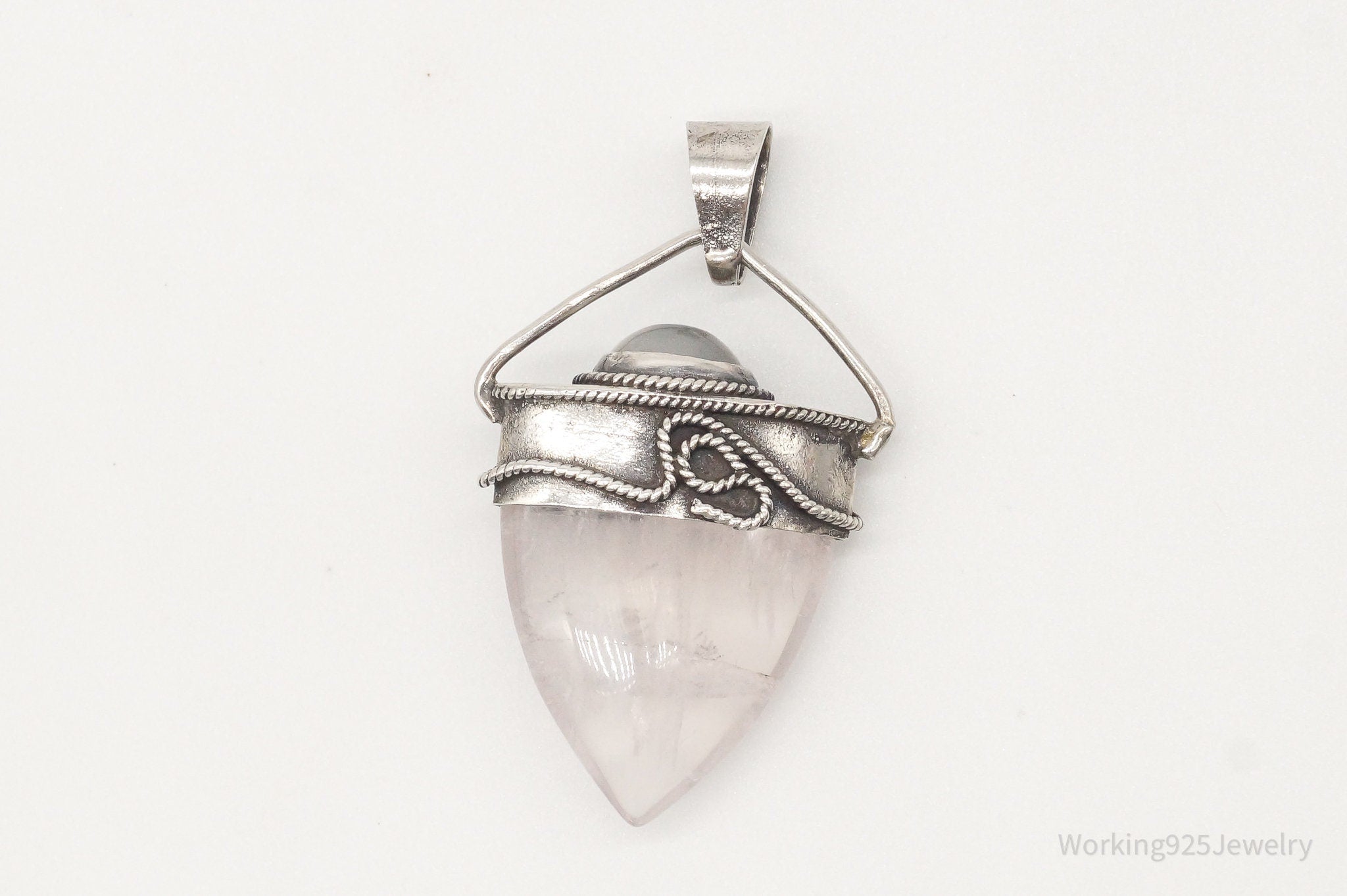 Vintage Large Rose Quartz White Moonstone Sterling Silver Pendant | Jewelry > Necklaces > Pendants | Wiccan Center