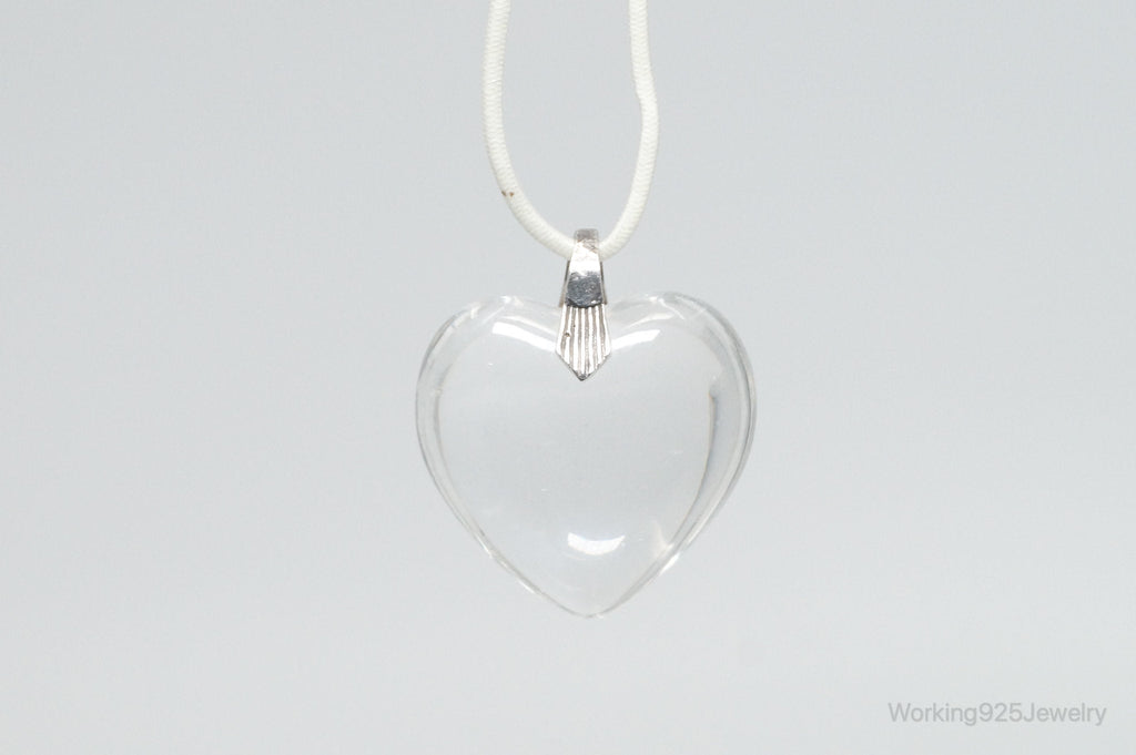 Vintage Large Glass Heart Sterling Silver Necklace Pendant | Jewelry > Necklaces > Pendants | Wiccan Center
