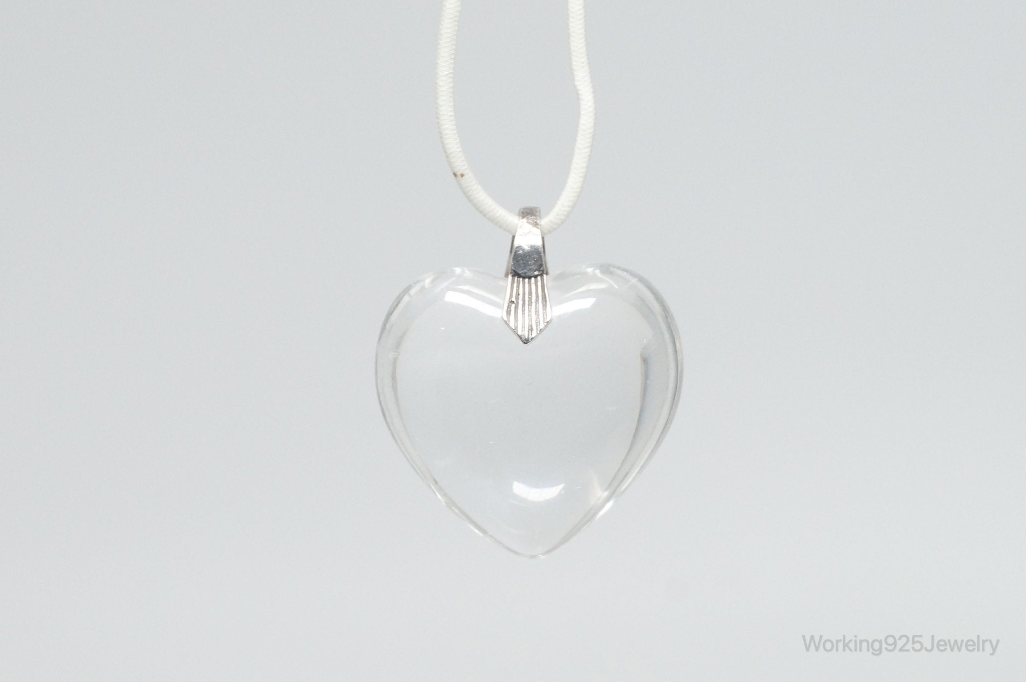 Vintage Large Glass Heart Sterling Silver Necklace Pendant | Jewelry > Necklaces > Pendants | Wiccan Center