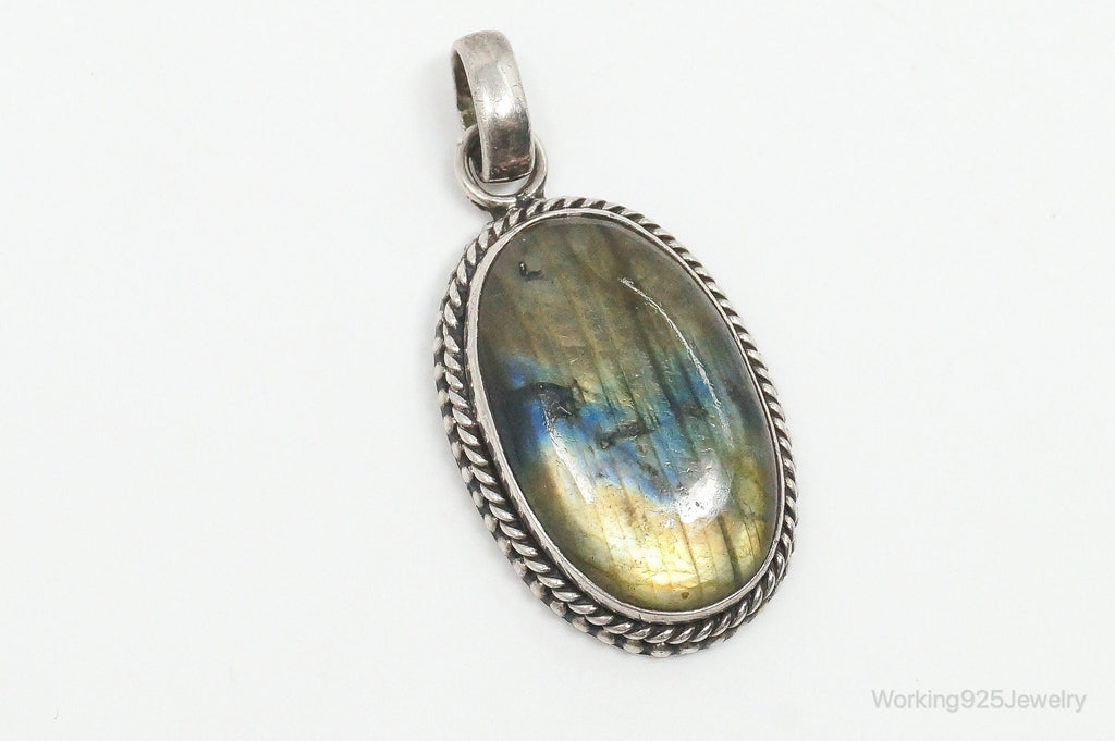 Vintage Large Labradorite Sterling Silver Necklace Pendant | Jewelry > Necklaces > Pendants | Wiccan Center