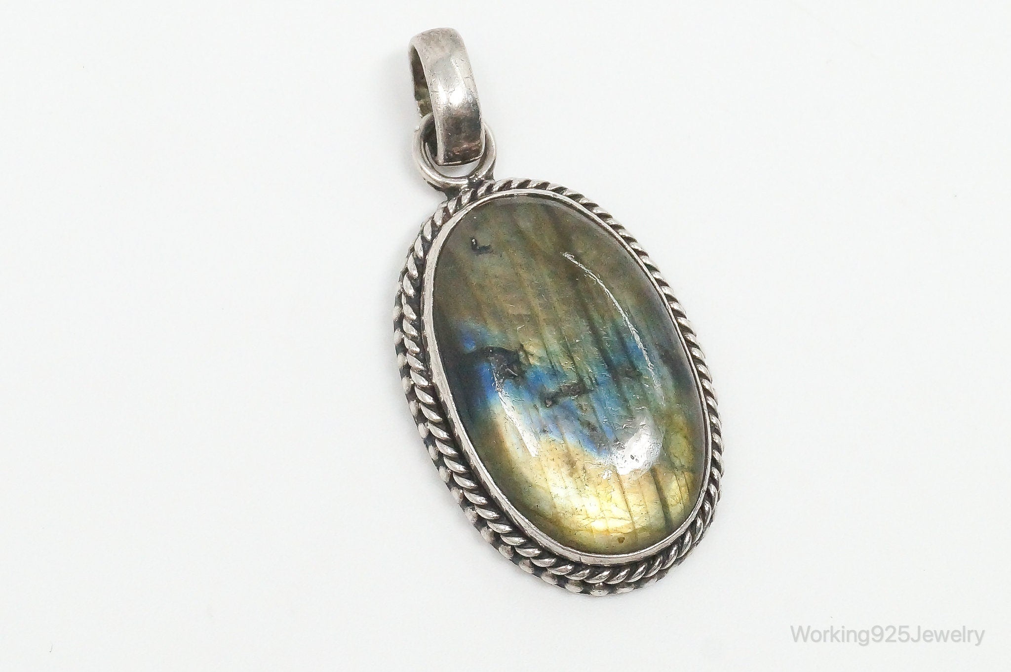 Vintage Large Labradorite Sterling Silver Necklace Pendant | Jewelry > Necklaces > Pendants | Wiccan Center