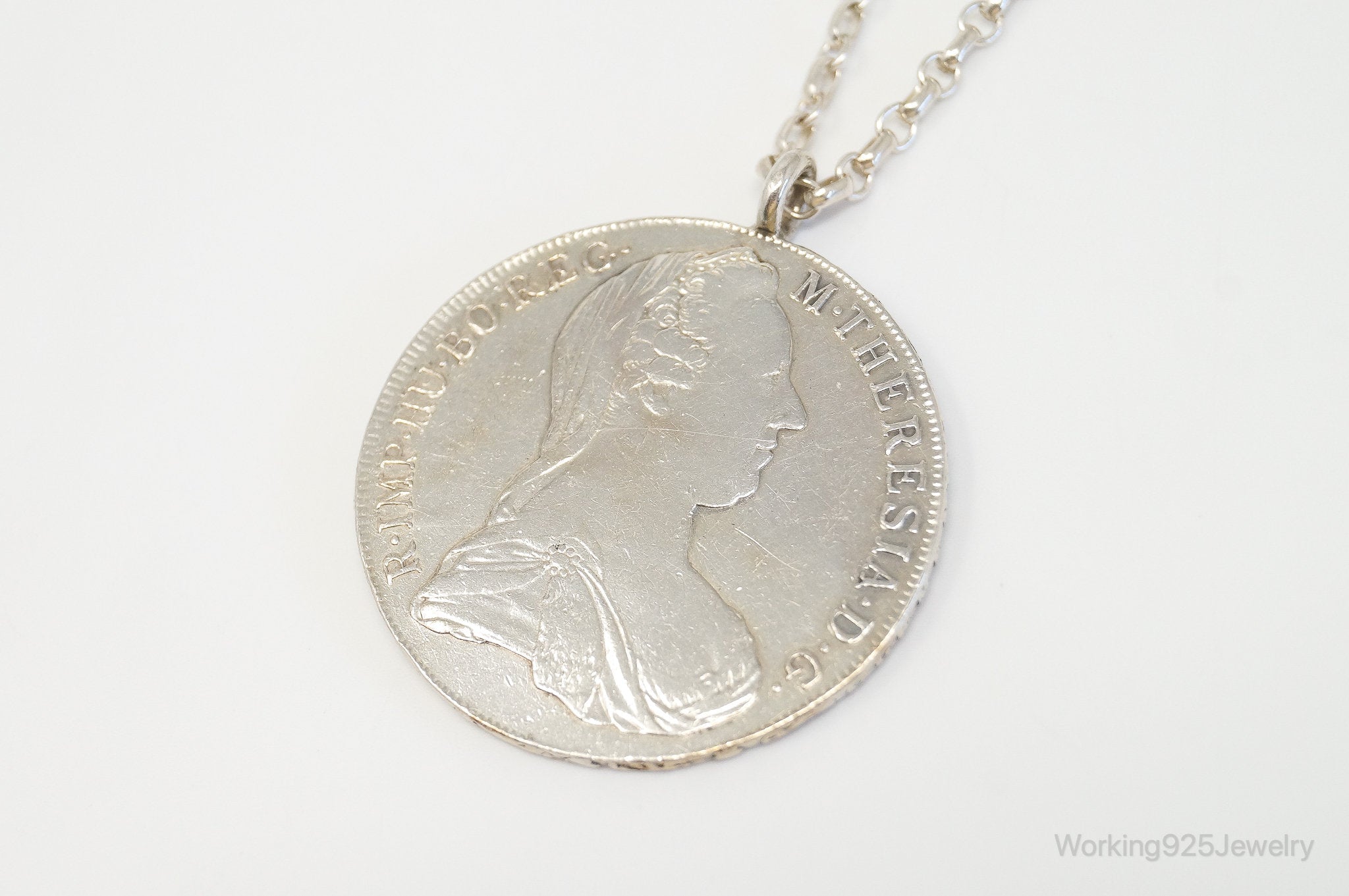 Antique 1780 M. Theresia Austrian Silver Thaler Coin Necklace | Jewelry > Necklaces > Pendants | Wiccan Center