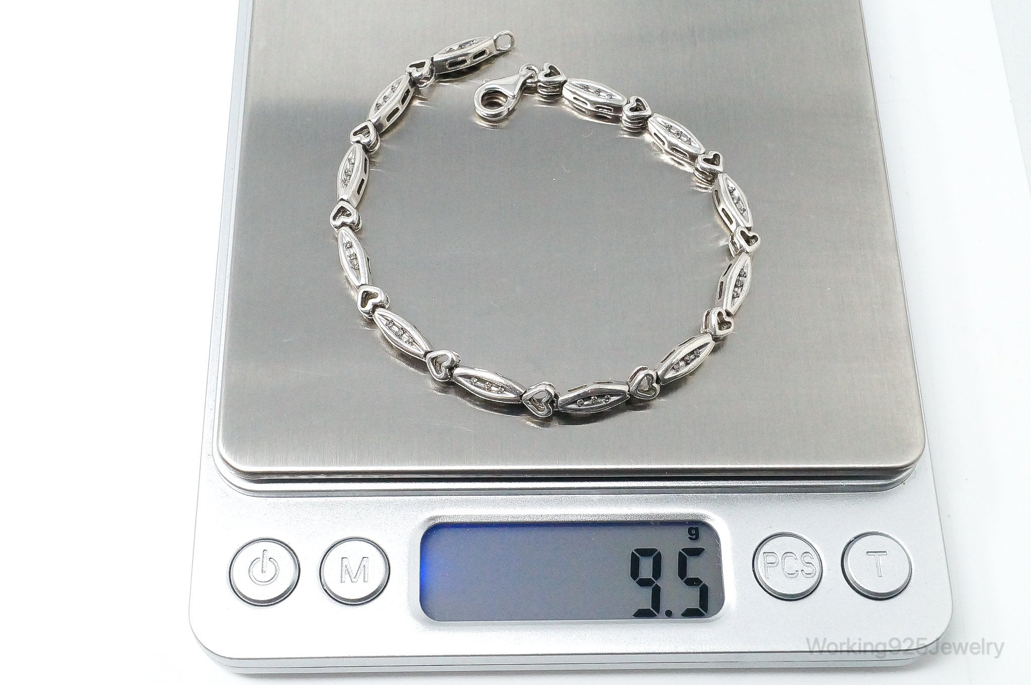 Vintage Diamonds Linked Hearts Sterling Silver Bracelet | Jewelry > Bracelets | Wiccan Center