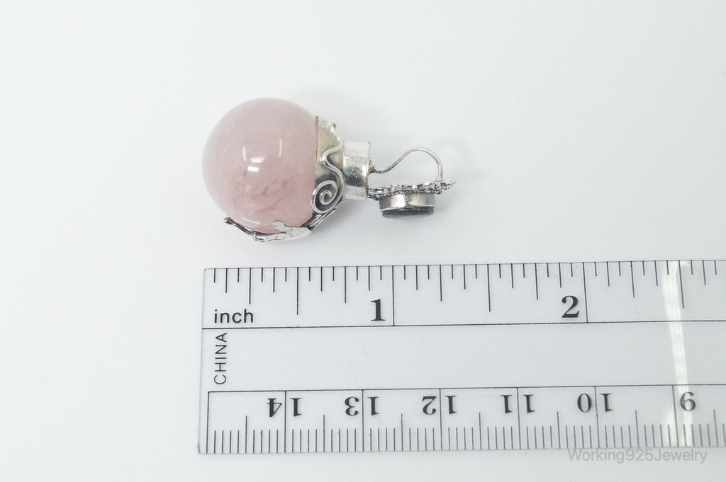 Vintage Rose Quartz Abalone Shell Bali Cat Sterling Silver Necklace Pendant | Jewelry > Necklaces > Pendants | Wiccan Center