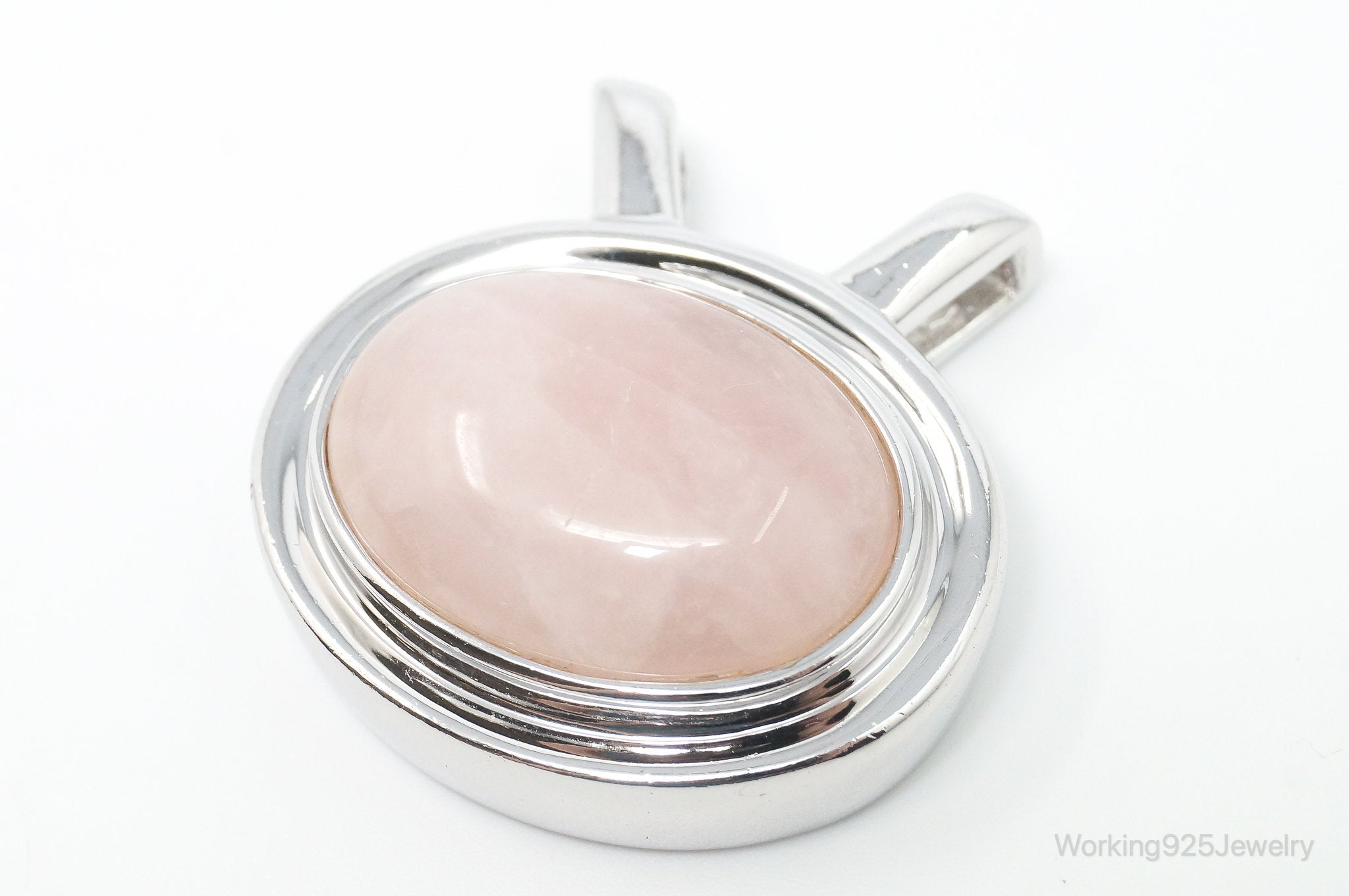 Large Vintage Designer Rose Quartz Sterling Silver Necklace Pendant | Jewelry > Necklaces > Pendants | Wiccan Center