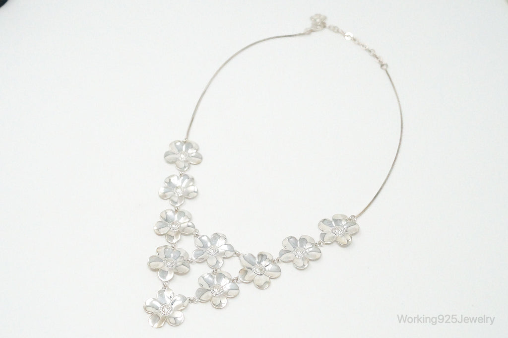 Vintage Italian Designer Paola Valentini Flowers Bib Sterling Silver Necklace | Jewelry > Necklaces > Pendants | Wiccan Center